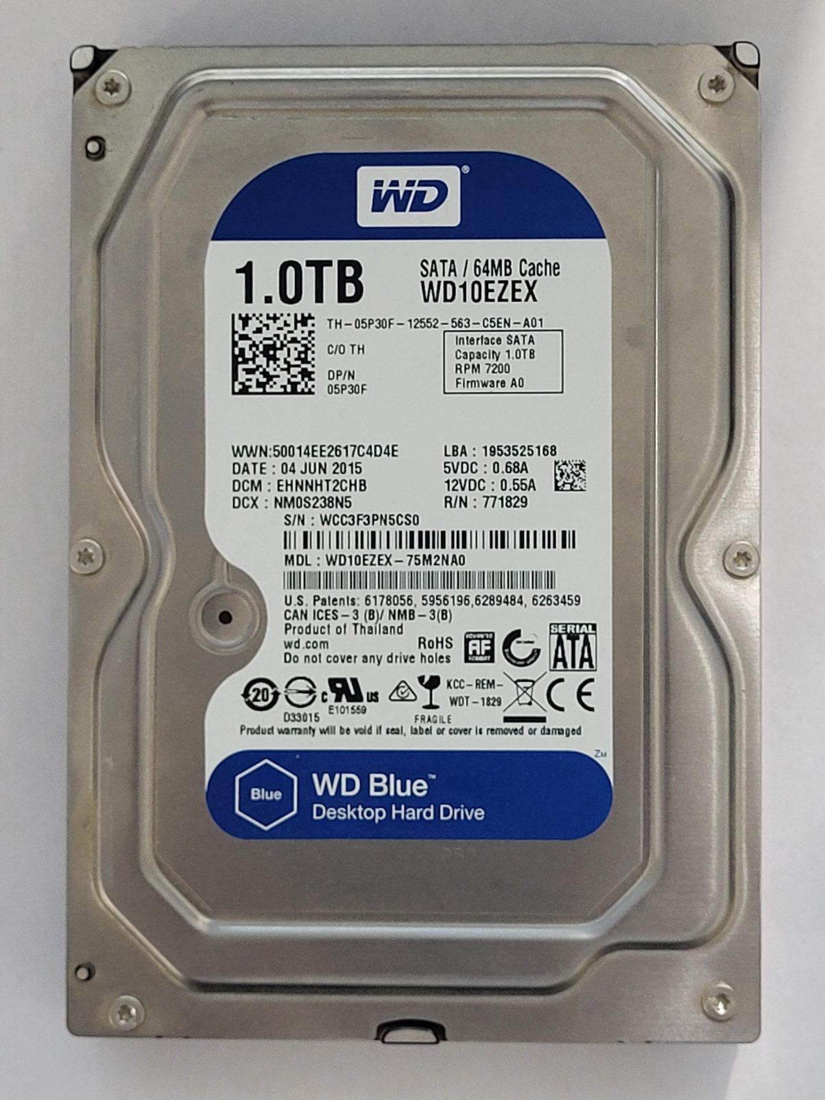 WD10EZEX-75M2NA0, DCM: EHNNHT2CHB, 04 JUN 2015 | WD 1To 3,5" SATA HDD STK