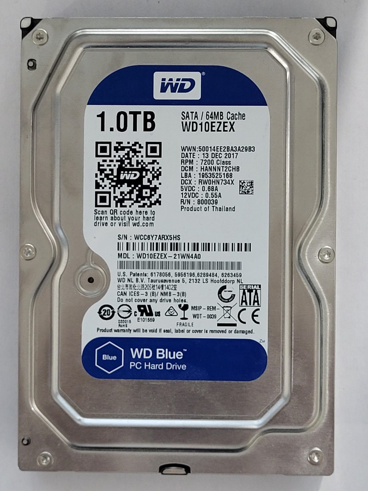 WD10EZEX-21WN4A0, DCM: HANNNT2CHB, 13 DEC 2017 | WD 1To 3,5" SATA HDD STK