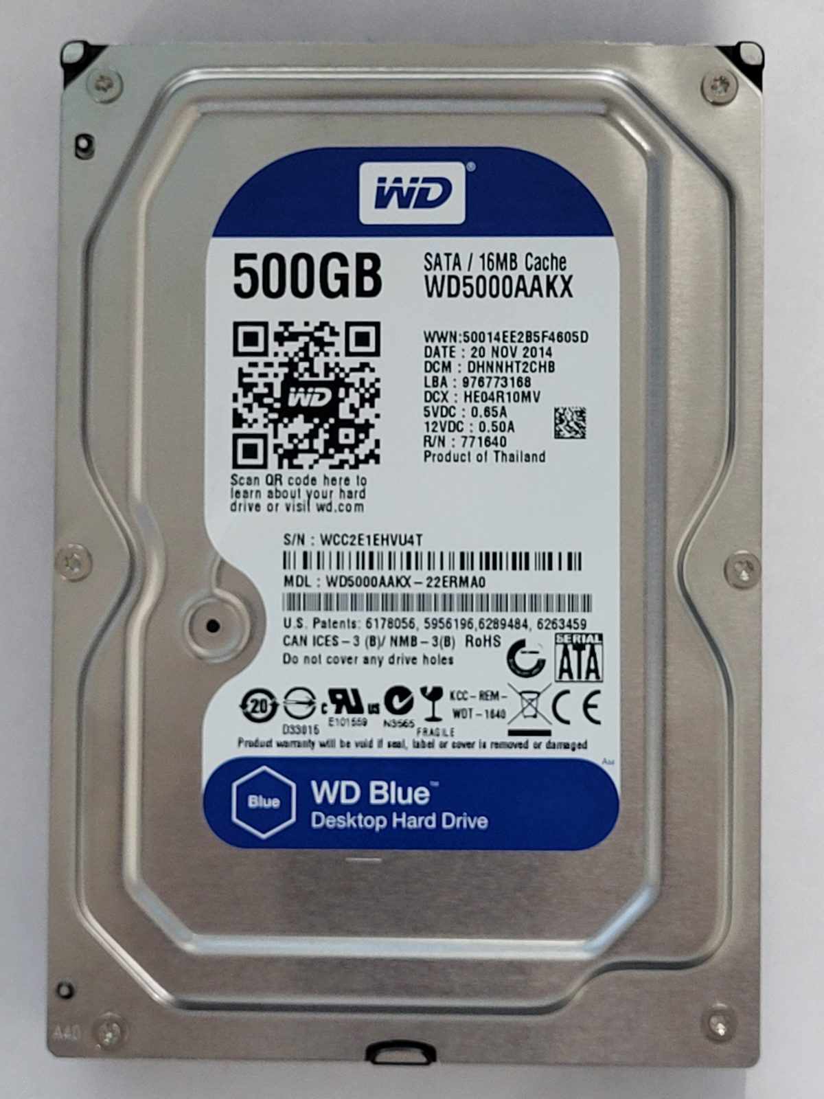 WD5000AAKX-22ERMA0, DCM: DHNNHT2CHB, 20 NOV 2014 | WD 500Go 3,5" SATA HDD STK