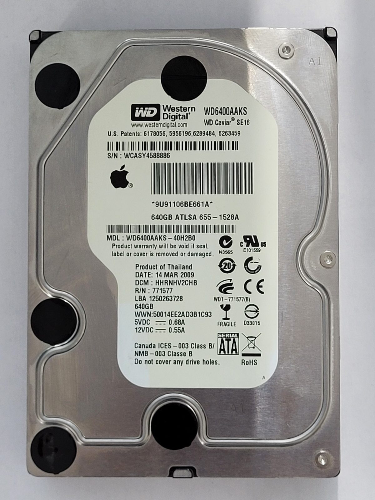 WD6400AAKS-40H2B0, DCM: HHRNHV2CHB, 14 MAR 2009 | WD 640Go 3,5" SATA HDD STK