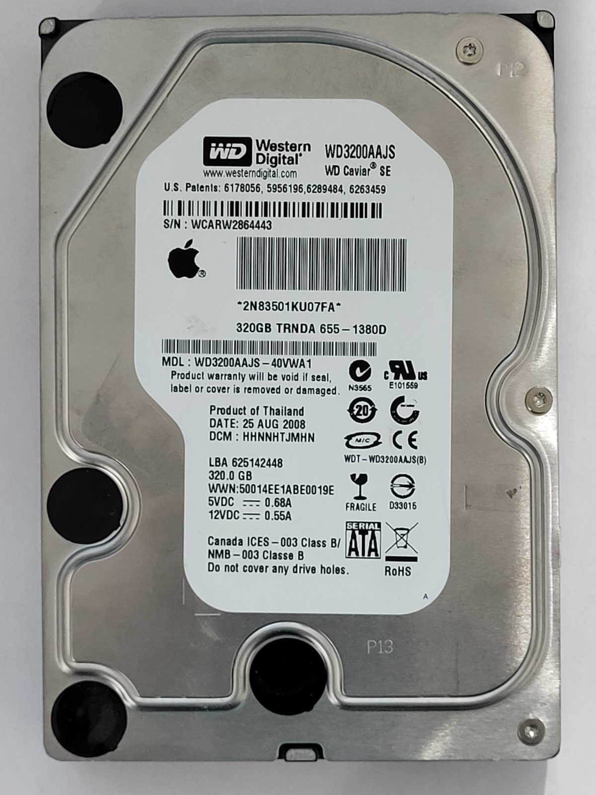 WD3200AAJS-40VWA1, DCM: HHNNHTJMHN, 25 AUG 2008 | WD 320Go 3,5" SATA HDD STK