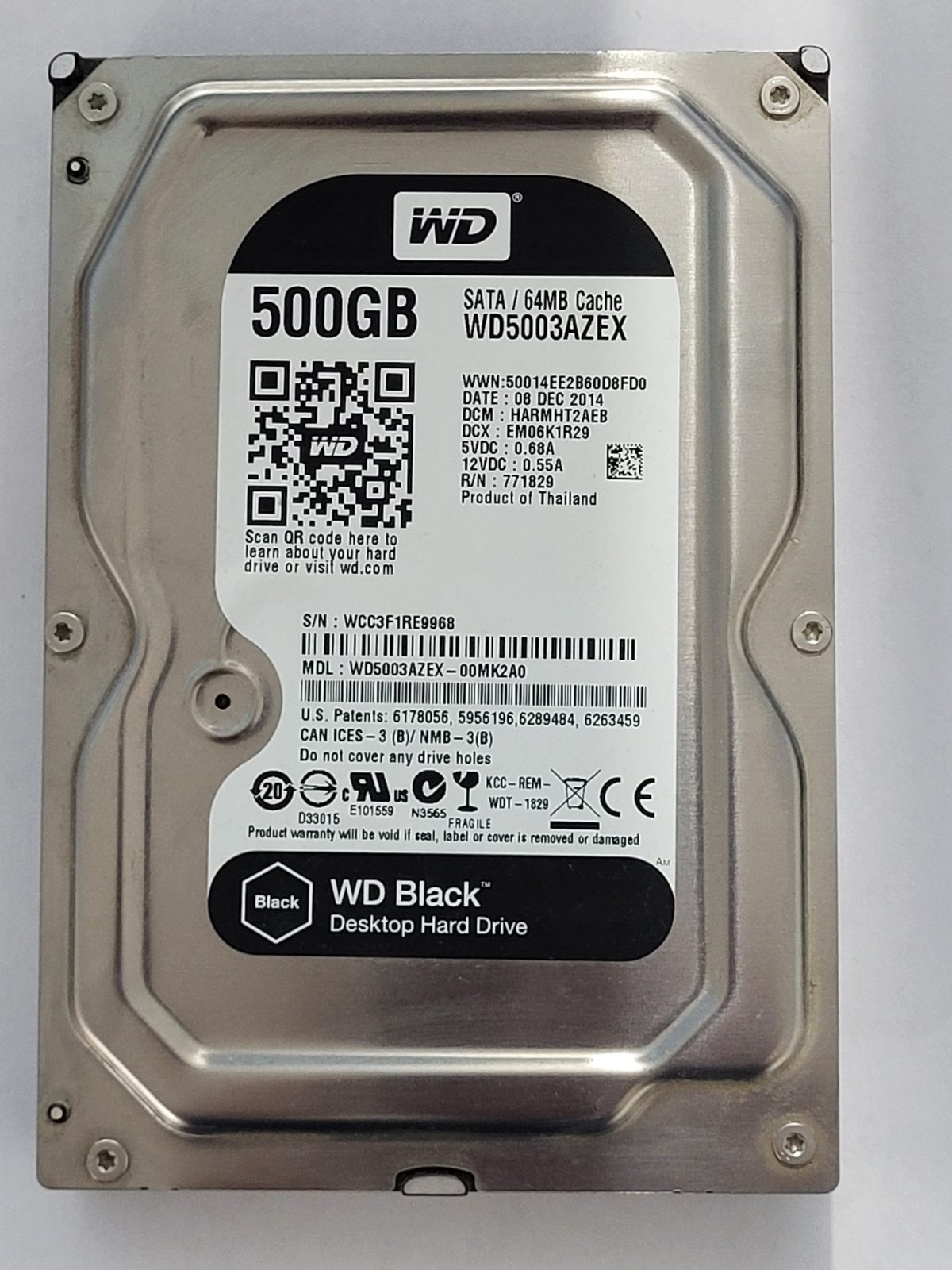 WD5003AZEX-00MK2A0, DCM: HARMHT2AEB, 08 DEC 2014 | WD 500Go 3,5" SATA HDD STK