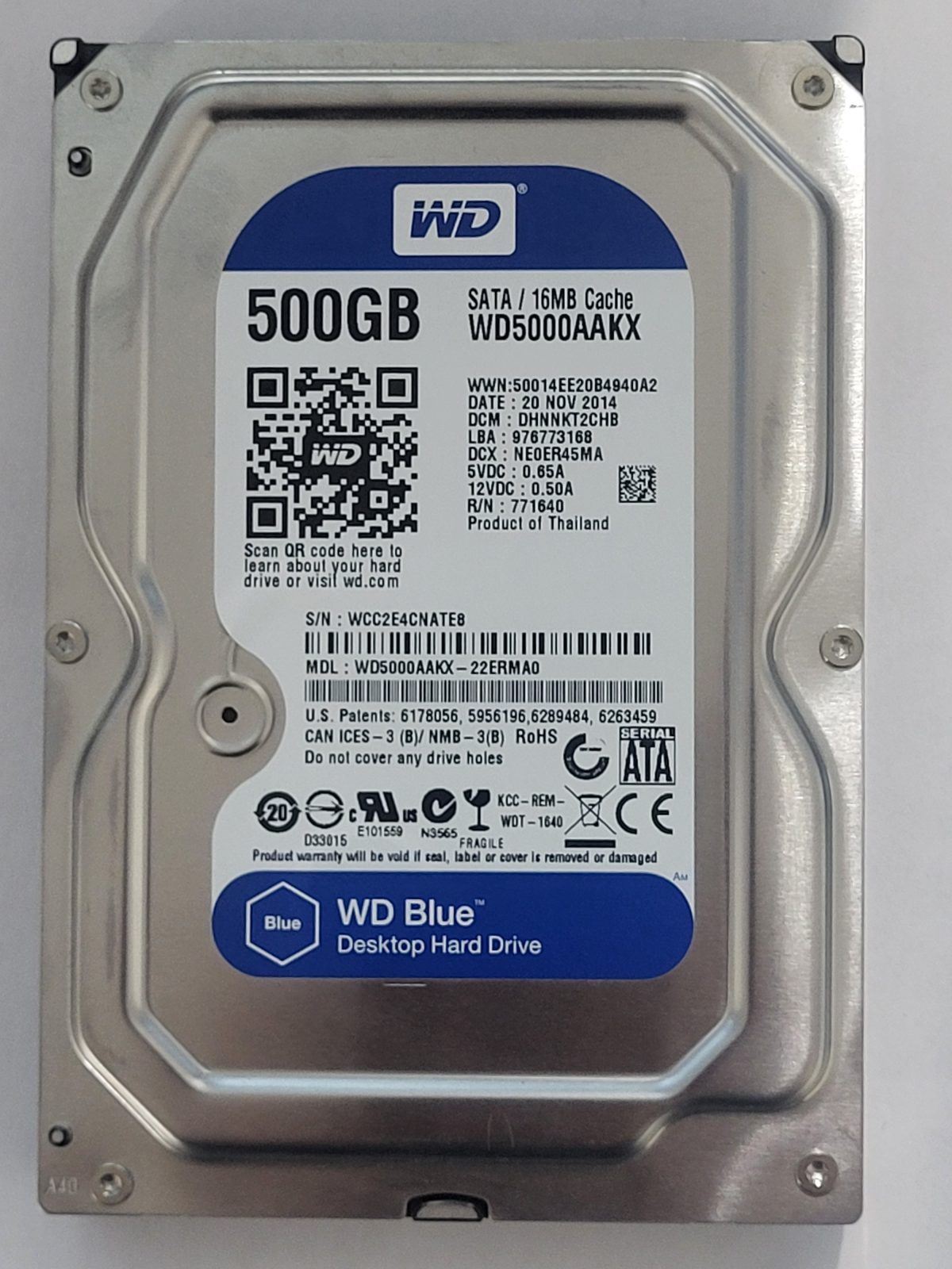 WD5000AAKX-22ERMA0, DCM: DHNNKT2CHB, 20 NOV 2014 | WD 500Go 3,5" SATA HDD STK