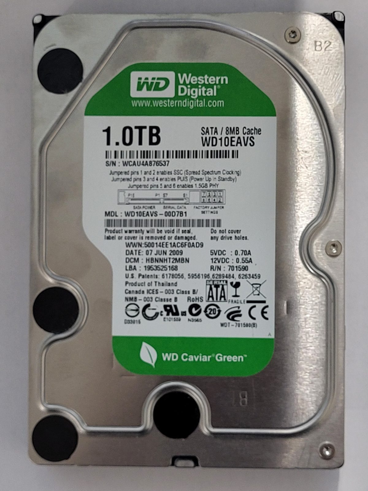 WD10EAVS-00D7B1, DCM: HBNNHT2MBN, 07 JUN 2009 | WD 1To 3,5" SATA HDD STK