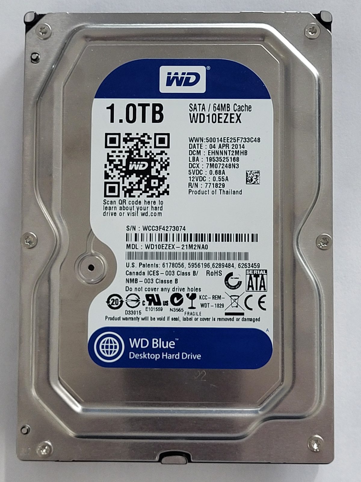 WD10EZEX-21M2NA0, DCM: EHNNNT2MHB, 04 APR 2014 | WD 1To 3,5" SATA HDD STK