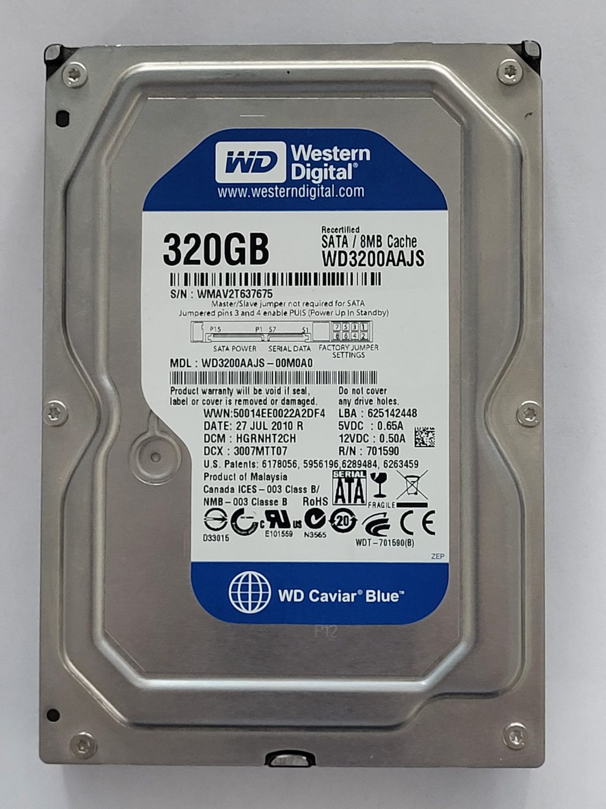 WD3200AAJS-00M0A0, DCM: HGRNHT2CH, 27 JUL 2010 | WD 320Go 3,5" SATA HDD STK