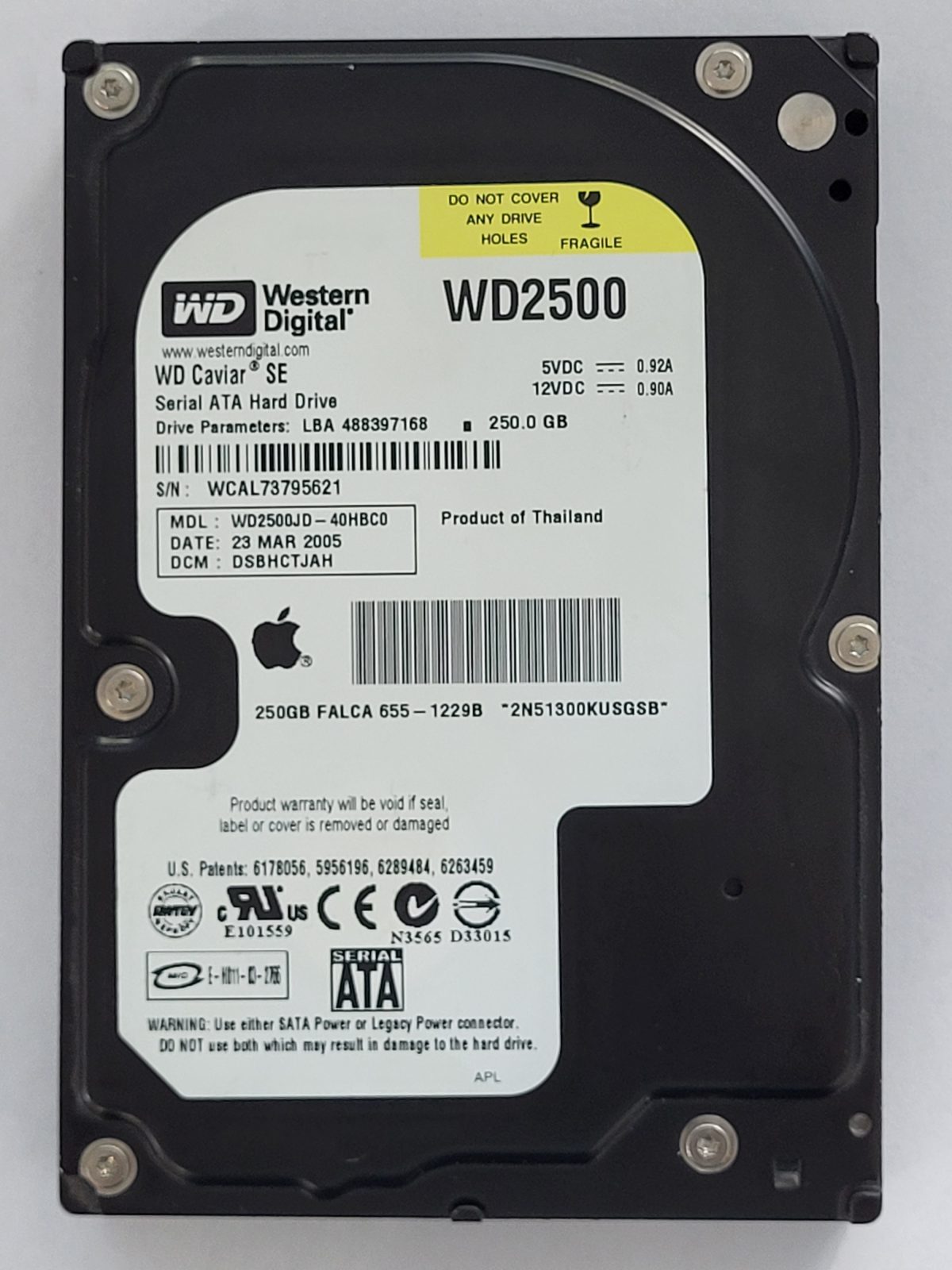 WD2500JD-40HBC0, DCM: DSBHCTJAH, 23 MAR 2005 | WD 250Go 3,5" SATA HDD STK
