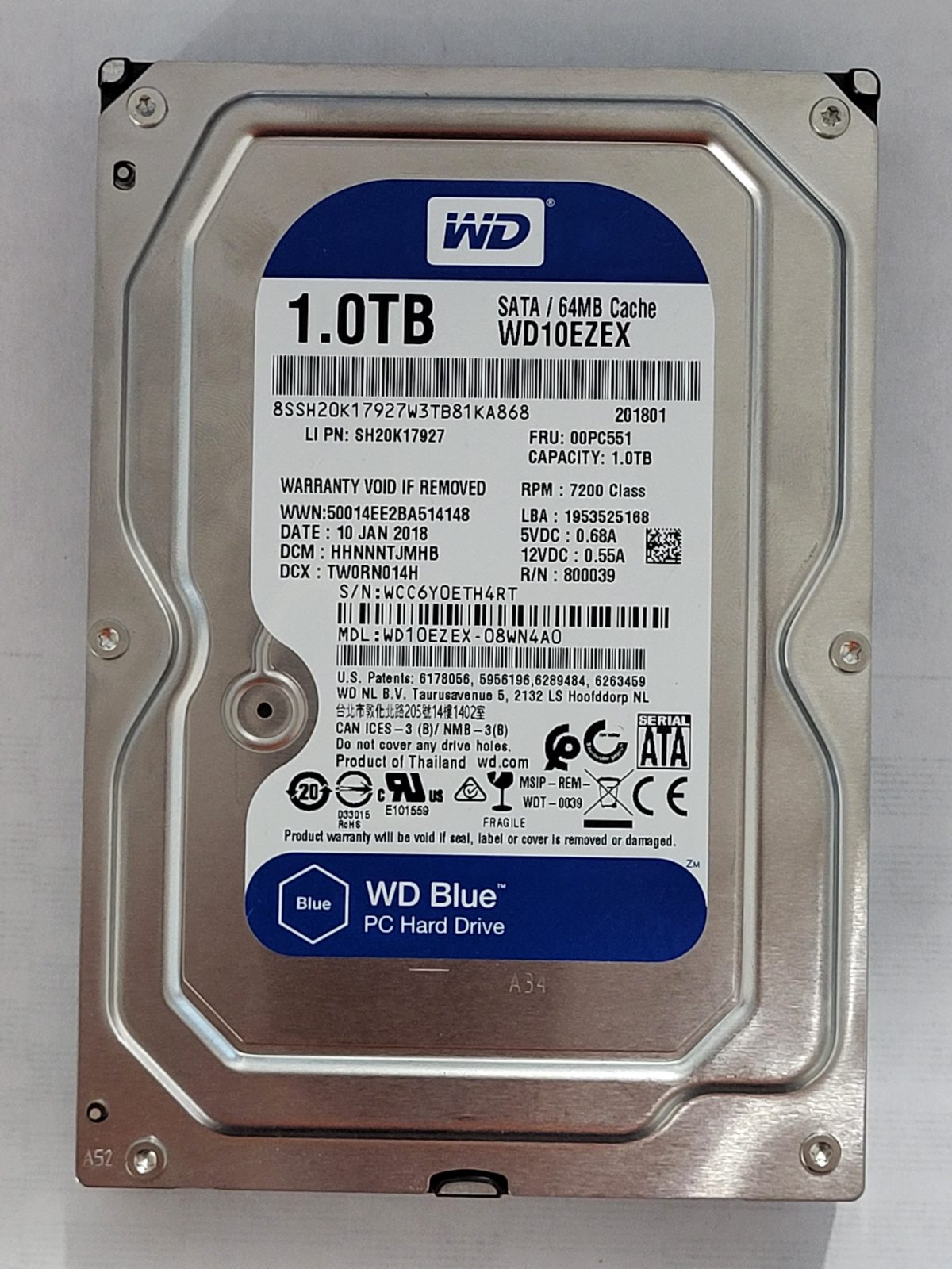 WD10EZEX-08WN4A0, DCM: HHNNNTJMHB, 10 JAN 2018 | WD 1To 3,5" SATA HDD STK
