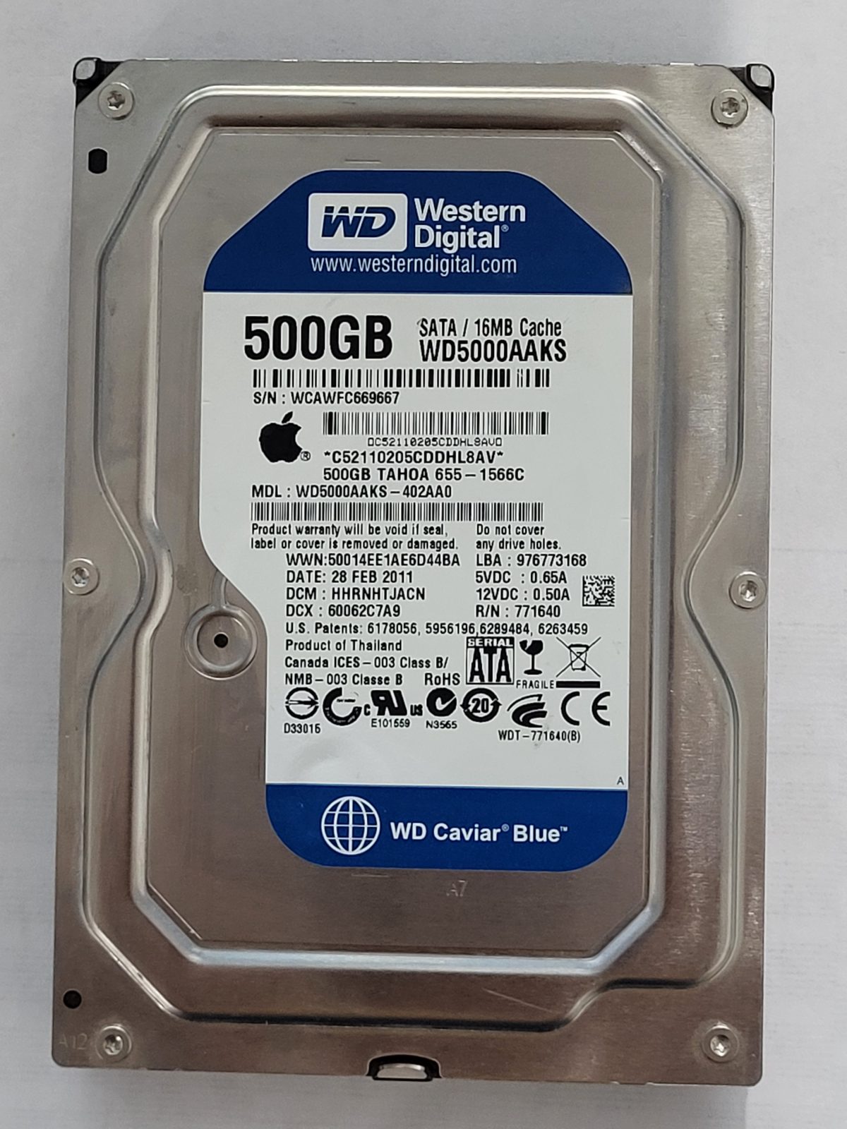 WD5000AAKS-402AA0, DCM: HHRNHTJACN, 28 FEB 2011 | WD 500Go 3,5" SATA HDD STK