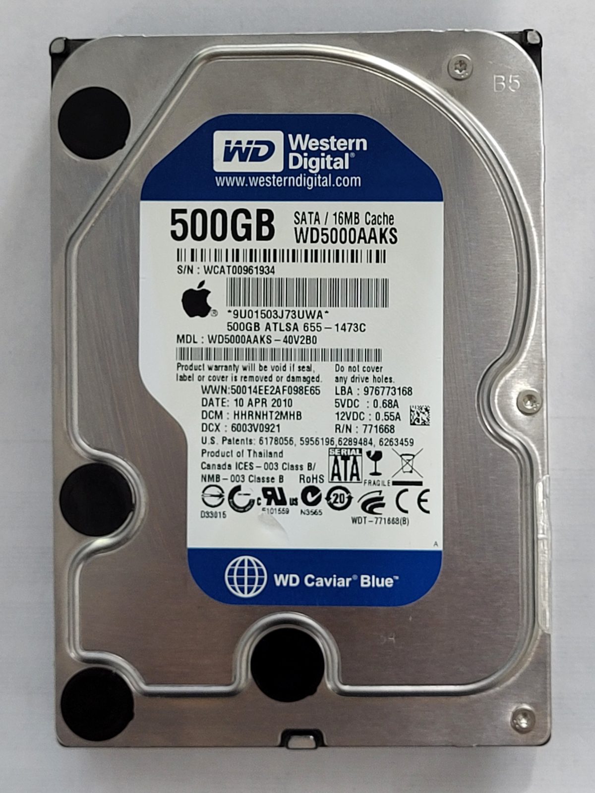 WD5000AAKS-40V2B0, DCM: HHRNHT2MHB, 10 APR 2010 | WD 500Go 3,5" SATA HDD STK