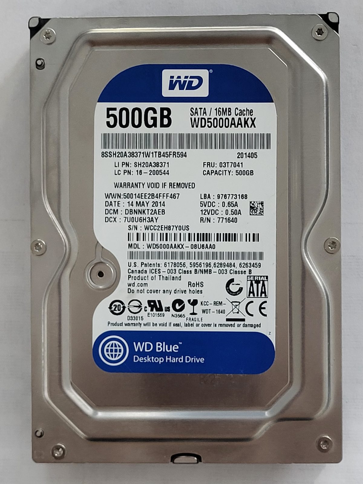 WD5000AAKX-08U6AA0, DCM: DBNNKT2AEB, 14 MAY 2014 | WD 500Go 3,5" SATA HDD STK