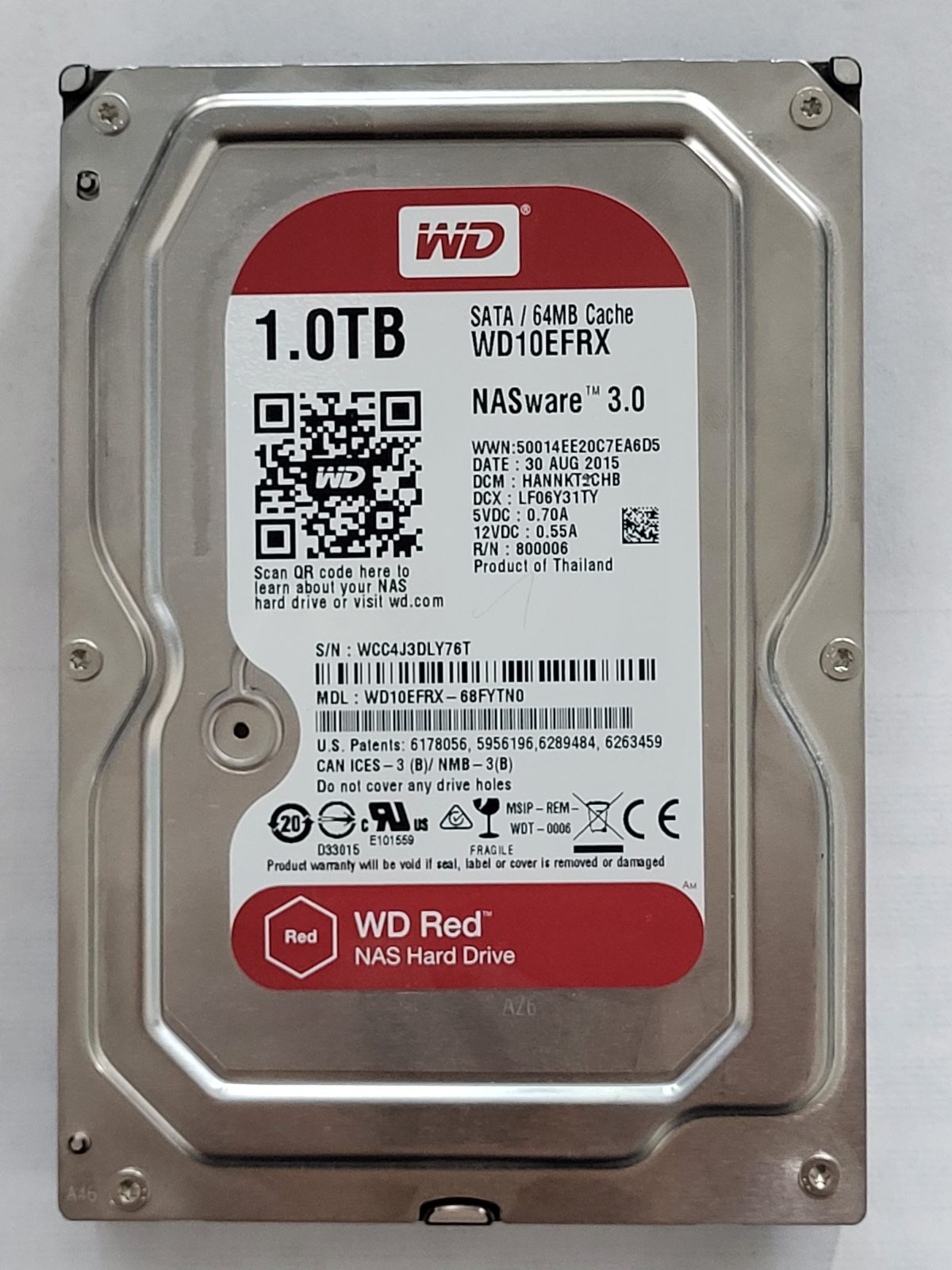 WD10EFRX-68FYTN0, DCM: HANNKT2CHB, 30 AUG 2015 | WD 1To 3,5" SATA HDD STK