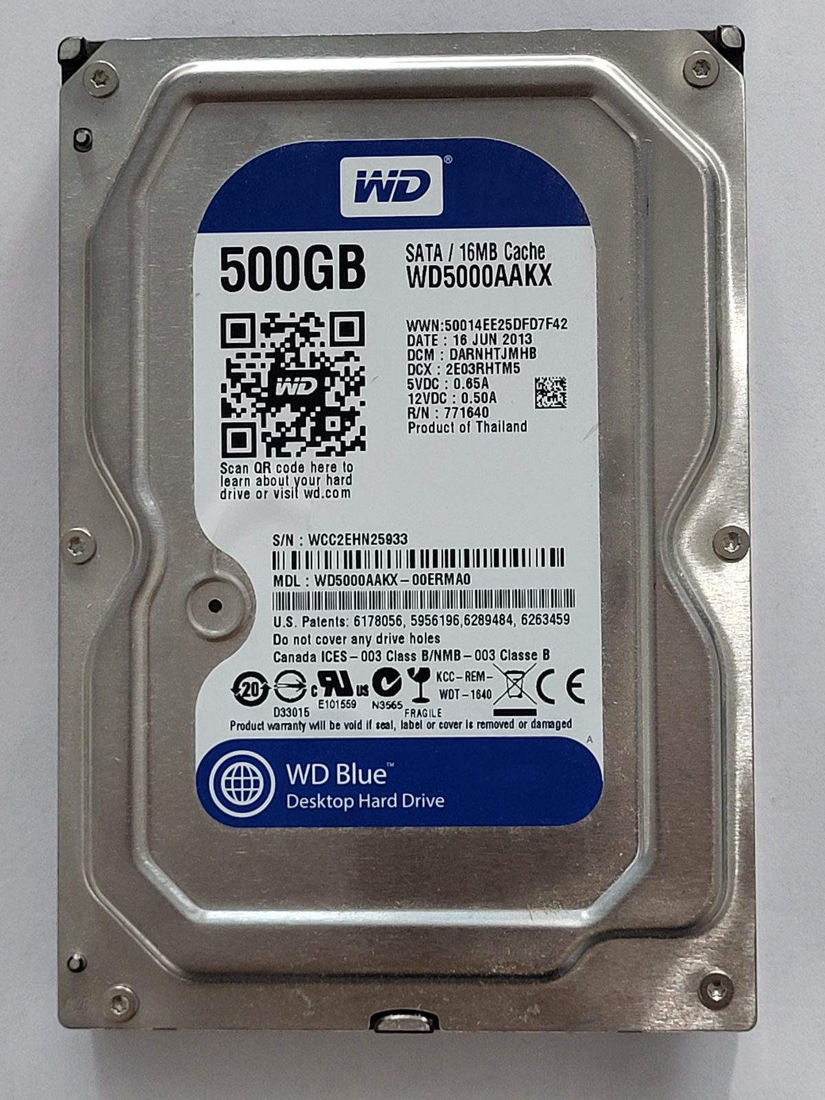 WD5000AAKX-00ERMA0, DCM: DARNHTJMHB, 16 JUN 2013 | WD 500Go 3,5" SATA HDD STK