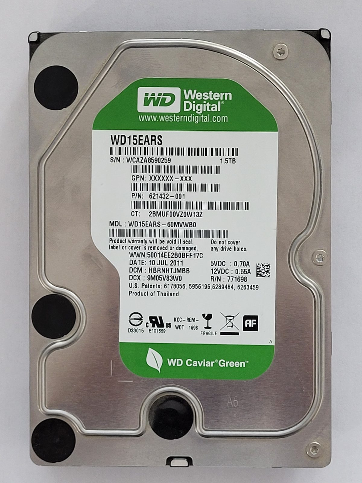 WD15EARS-60MVWB0, DCM: HBRNHTJMBB, 10 JUL 2011 | WD 1,5To 3,5" SATA HDD STK