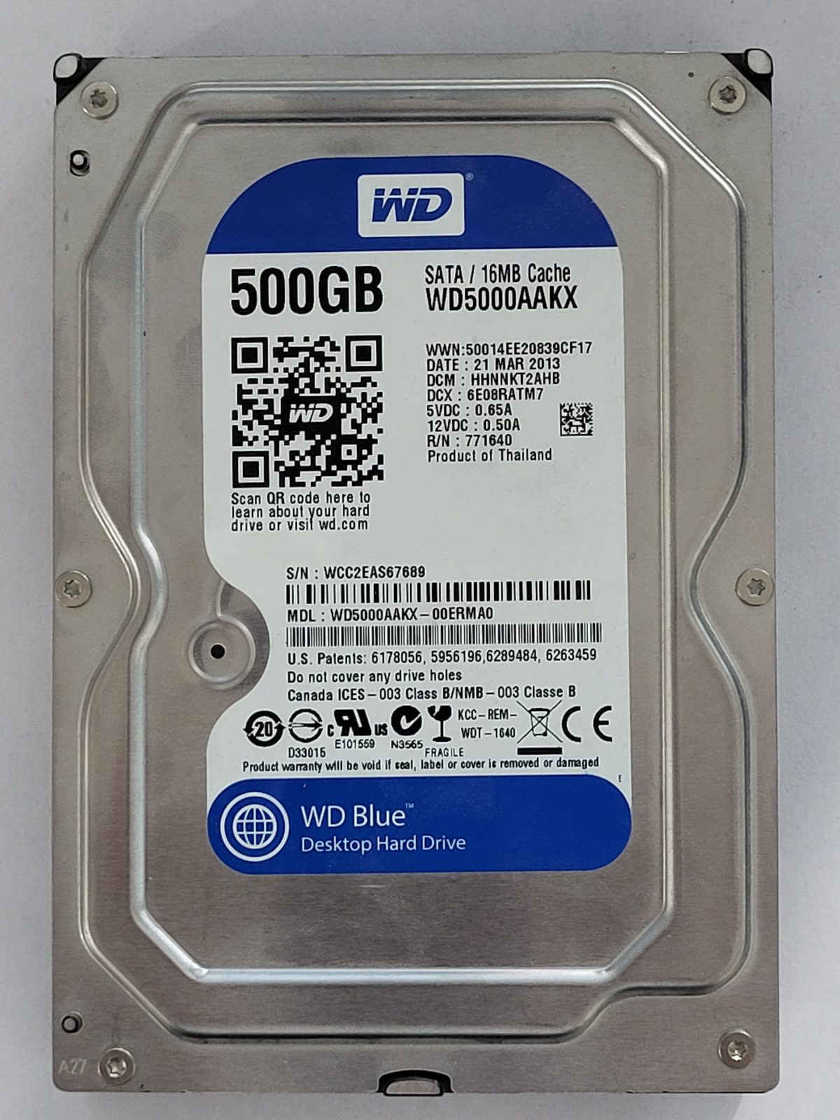 WD5000AAKX-00ERMA0, DCM: HHNNKT2AHB, 21 MAR 2013 | WD 500Go 3,5" SATA HDD STK