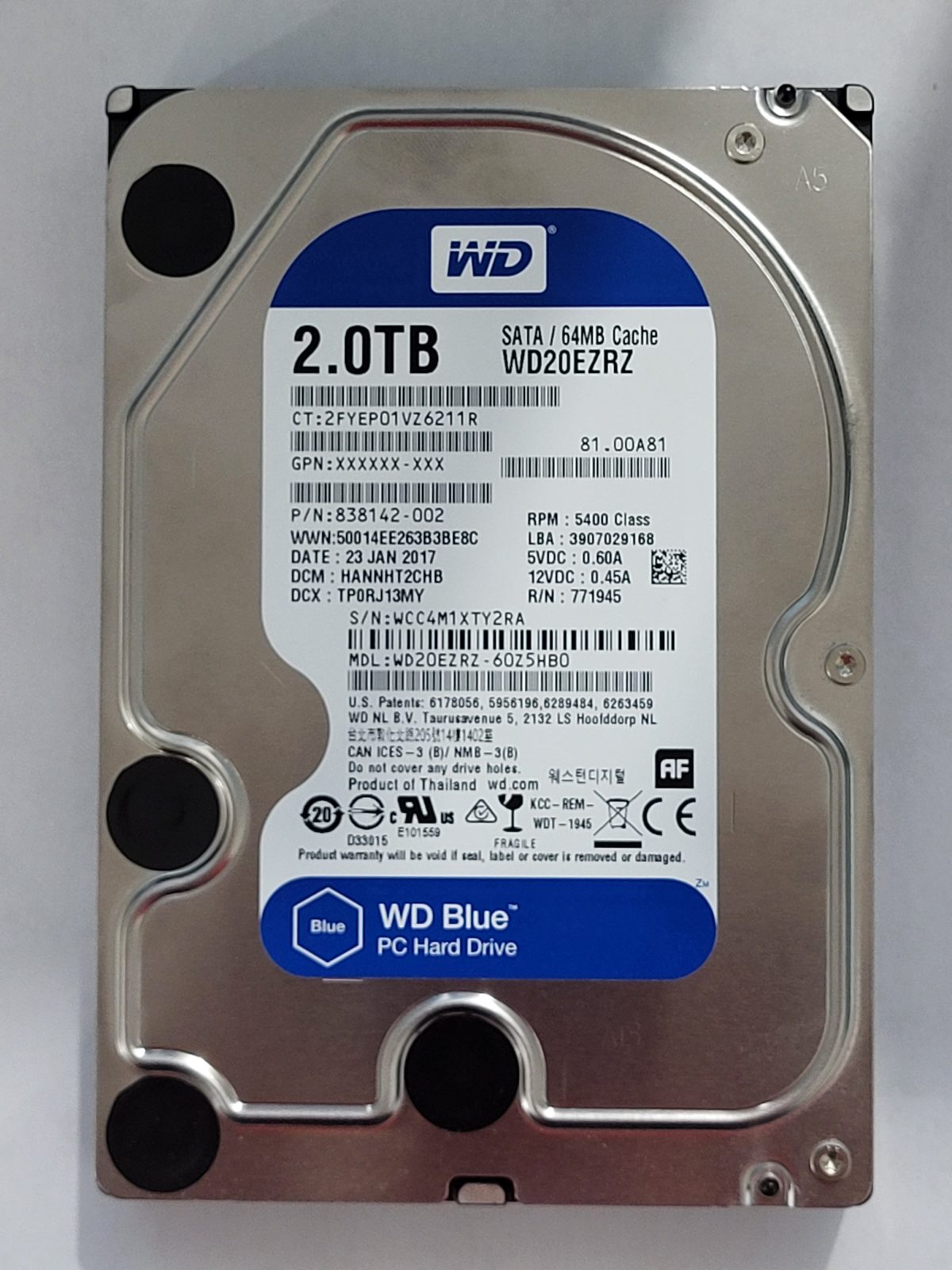 WD20EZRZ-60Z5HB0, DCM: HANNHT2CHB, 23 JAN 2017 | WD 2To 3,5" SATA HDD STK