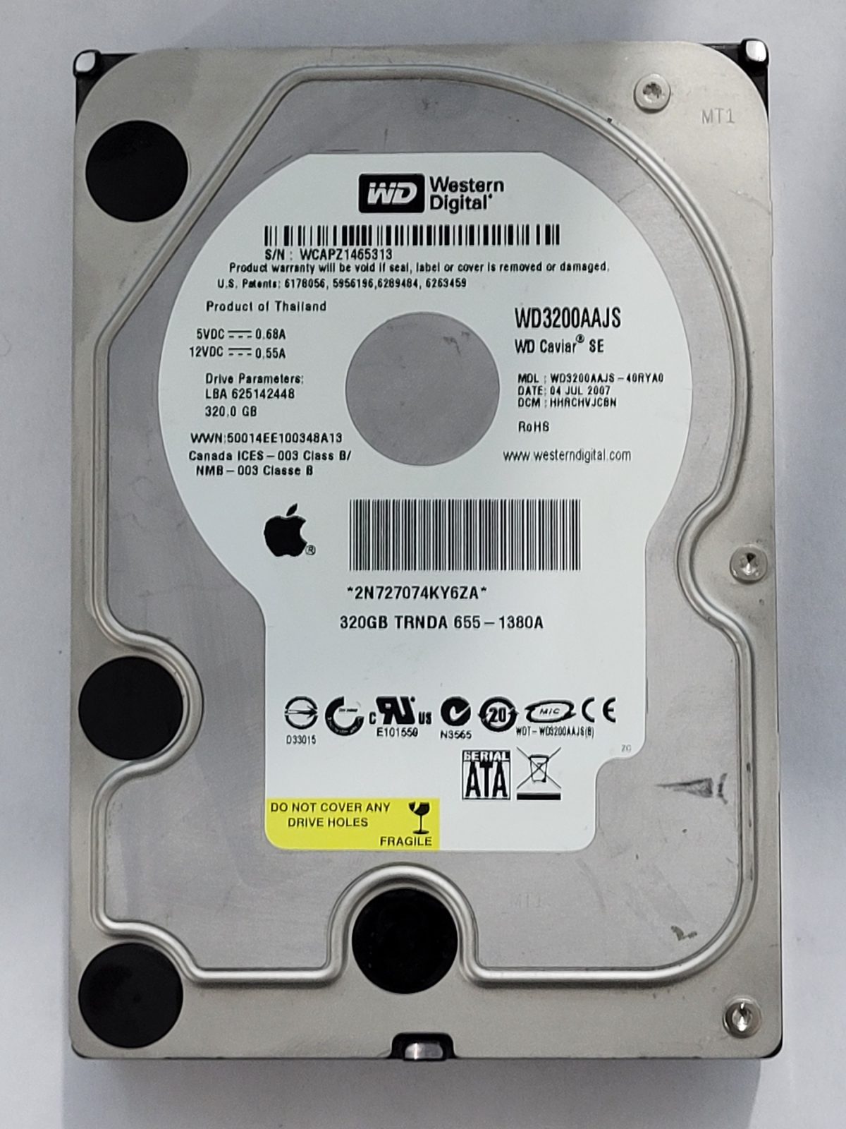 WD3200AAJS-40RYA0, DCM: HHRCHVJCBN, 04 JUL 2007 | WD 320Go 3,5" SATA HDD STK