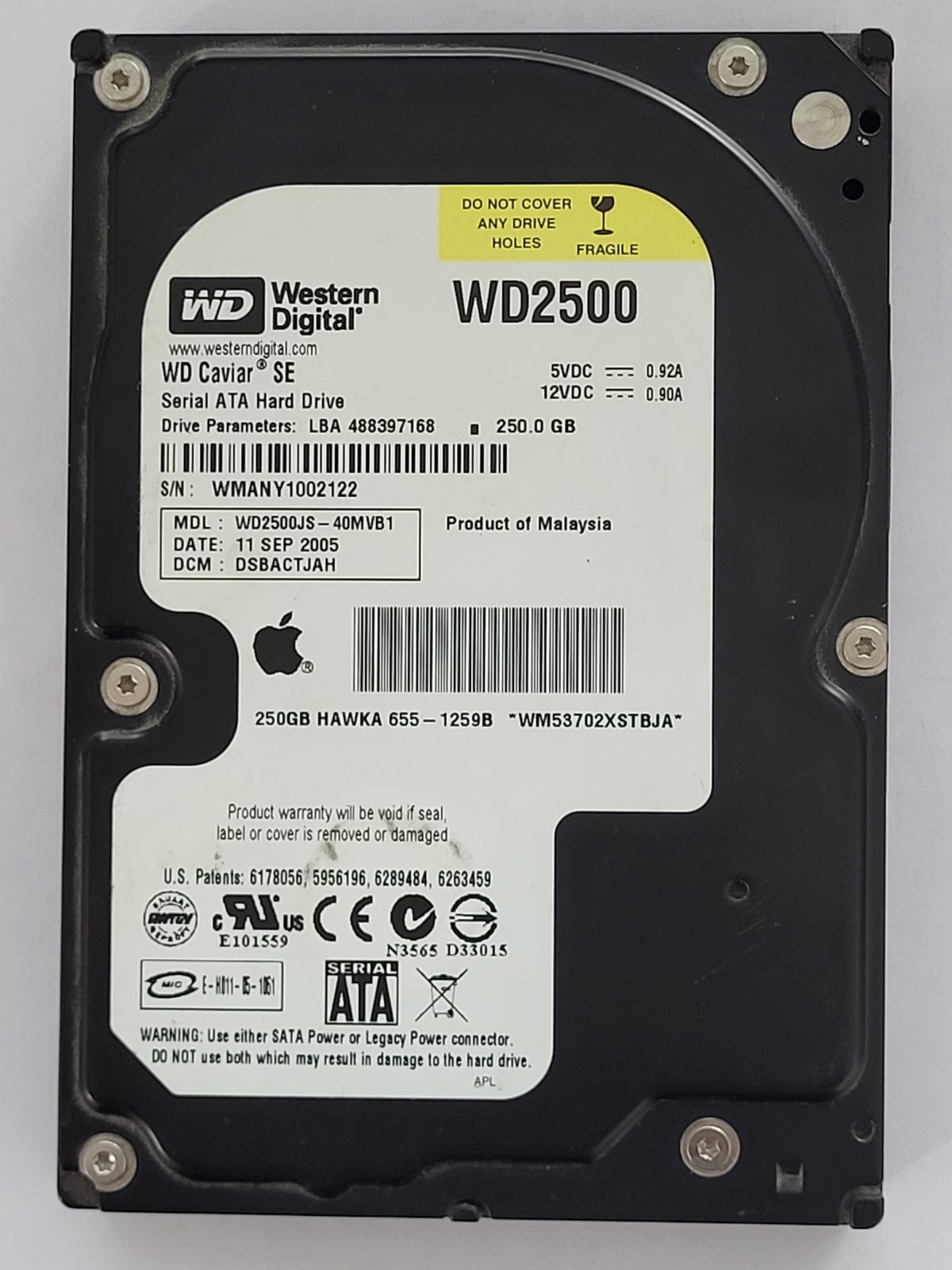 WD2500JS-40MVB1, DCM: DSBACTJAH, 11 SEP 2005 | WD 250Go 3,5" SATA HDD STK