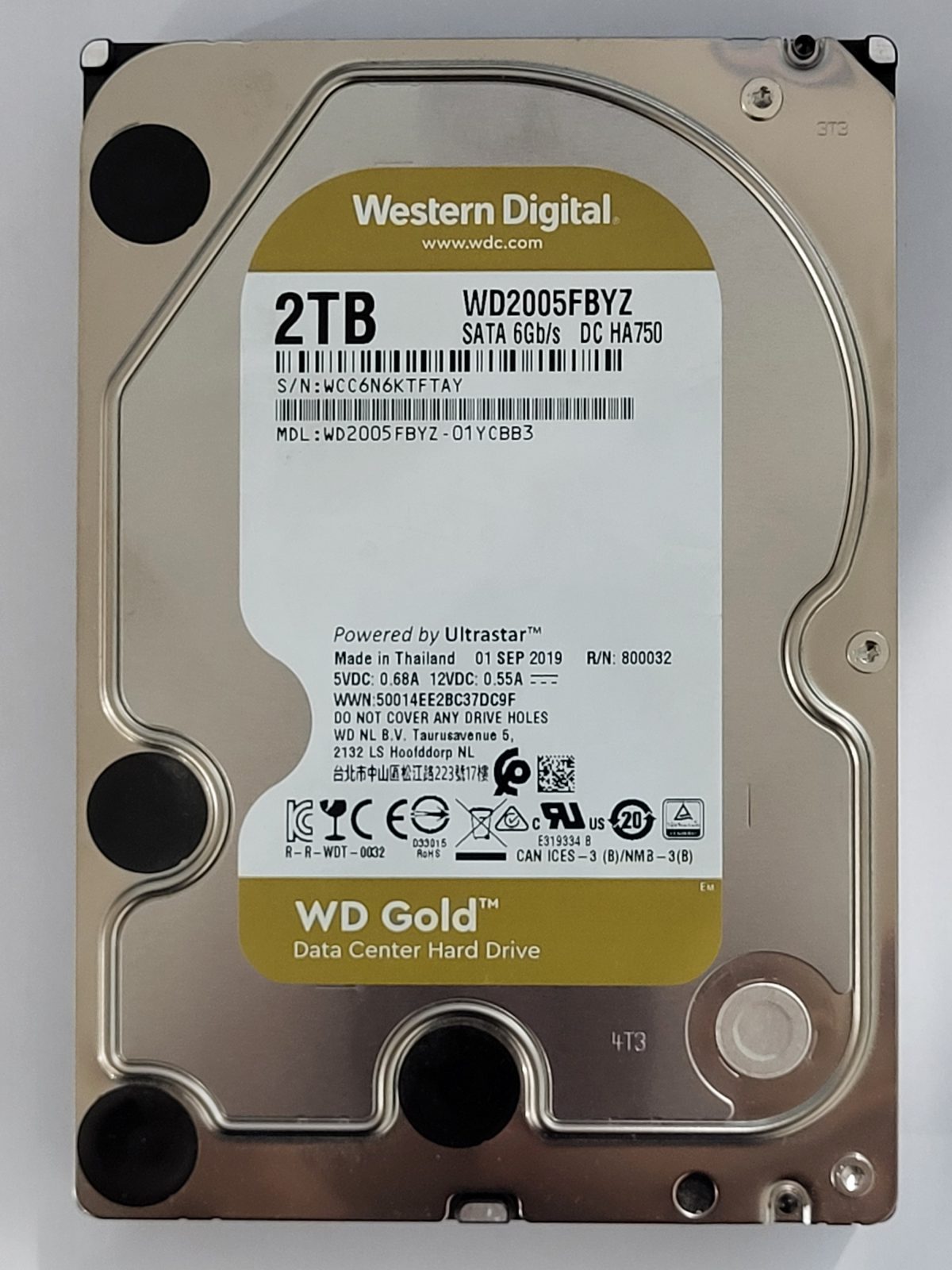 WD2005FBYZ-01YCBB3, DCM: -, 01 SEP 2019 | WD 2To 3,5" SATA HDD STK