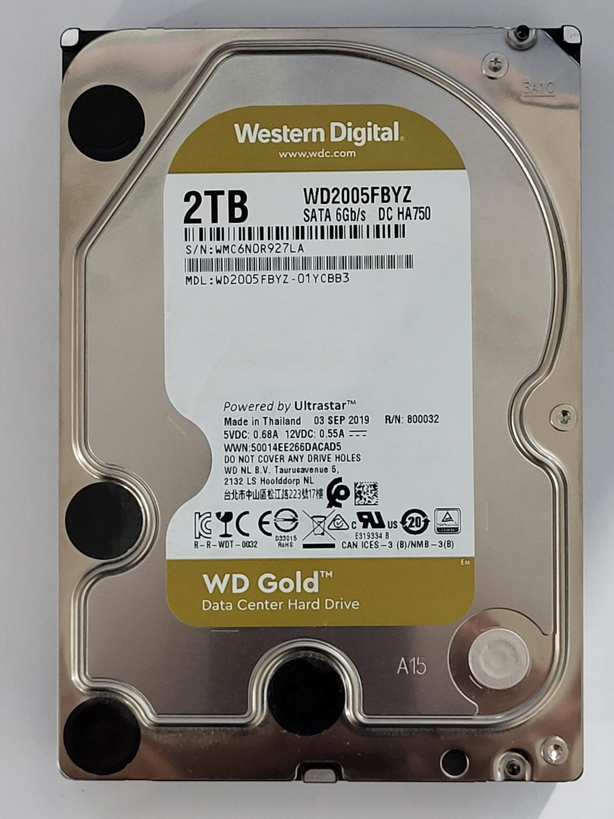 WD2005FBYZ-01YCBB3, DCM: -, 03 SEP 2019 | WD 2To 3,5" SATA HDD STK