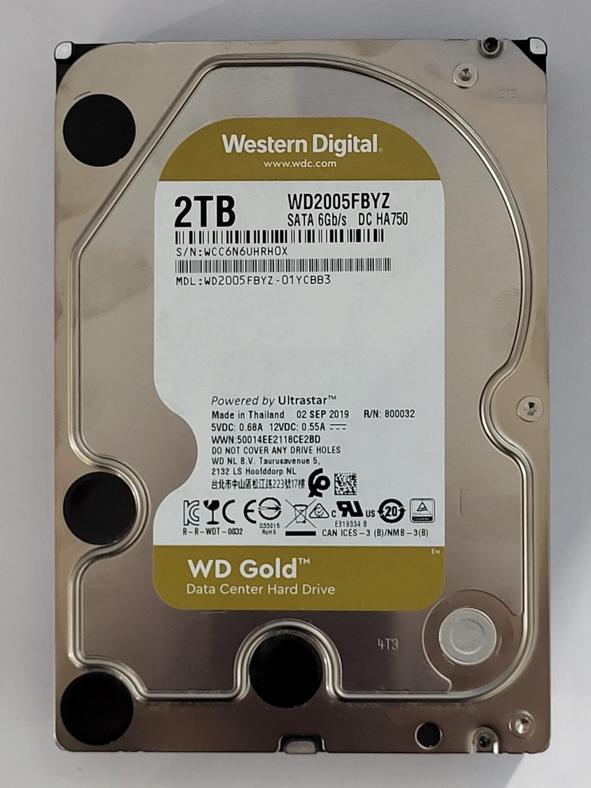 WD2005FBYZ-01YCBB3, DCM: -, 02 SEP 2019 | WD 2To 3,5" SATA HDD STK