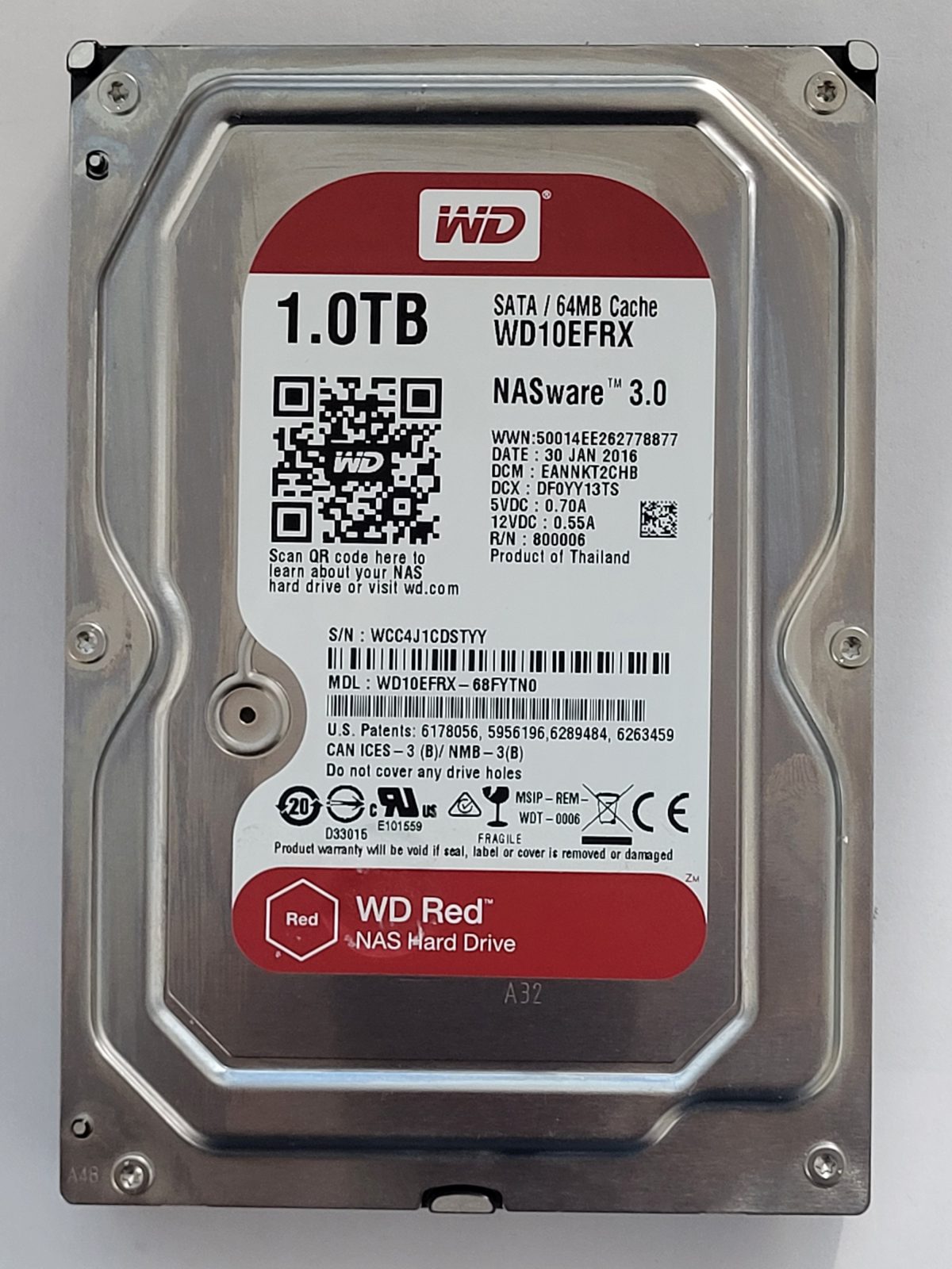 WD10EFRX-68FYTN0, DCM: EANNKT2CHB, 30 JAN 2016 | WD 1To 3,5" SATA HDD STK