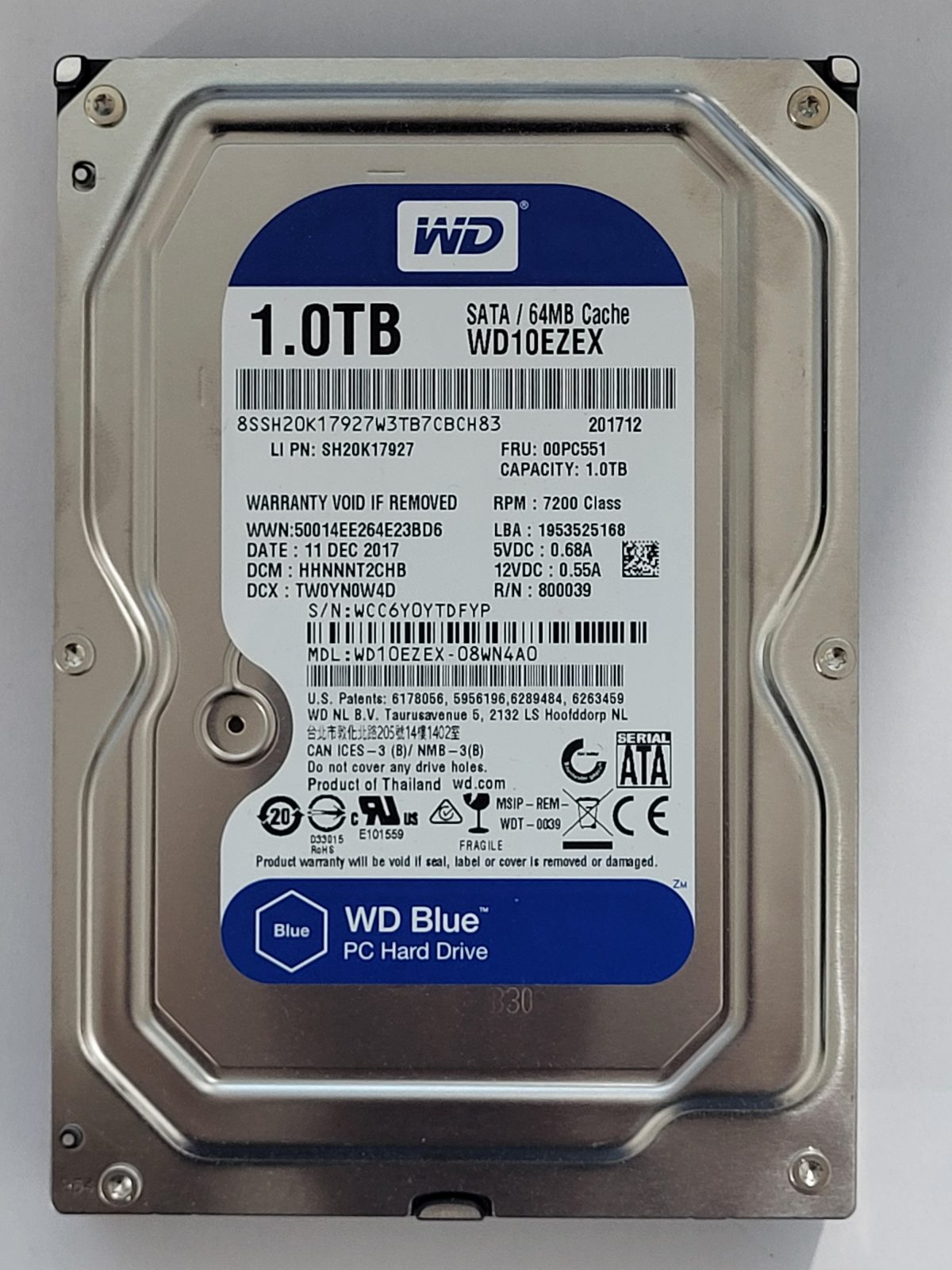 WD10EZEX-08WN4A0, DCM: HHNNNT2CHB, 11 DEC 2017 | WD 1To 3,5" SATA HDD STK