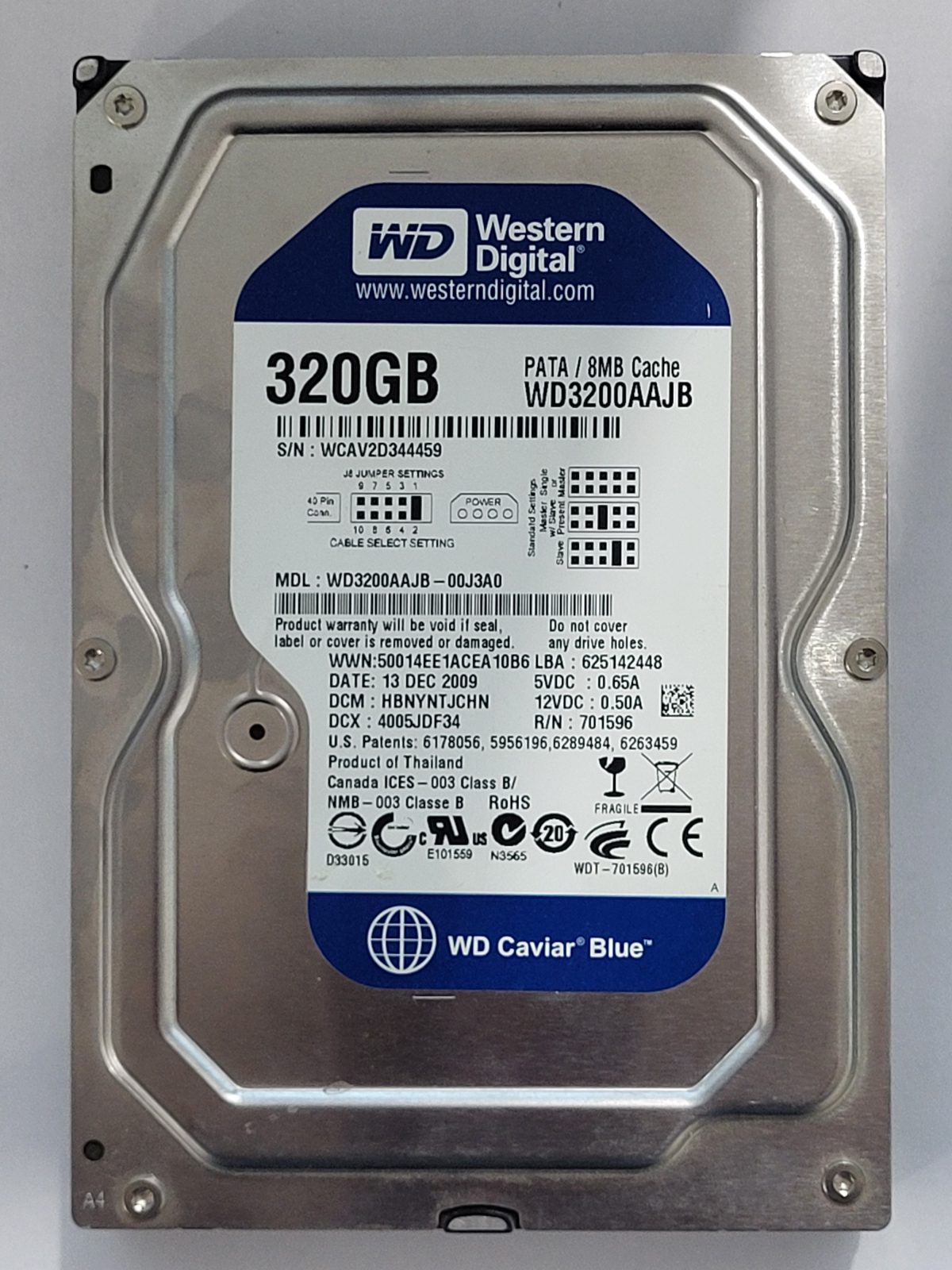WD3200AAJB-00J3A0, DCM: HBNYNTJCHN, 13 DEC 2009 | WD 320Go 3,5" PATA HDD STK