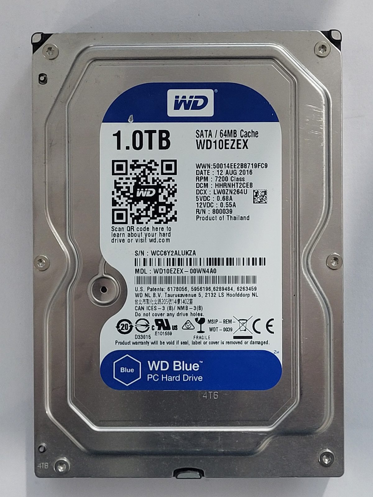 WD10EZEX-00WN4A0, DCM: HHRNHT2CEB, 12 AUG 2016 | WD 1To 3,5" SATA HDD STK