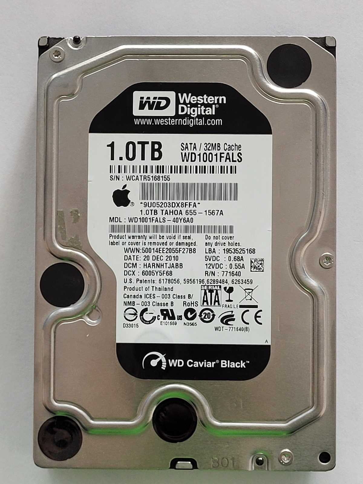 WD1001FALS-40Y6A0, DCM: HARNHTJABB, 20 DEC 2010 | WD 1To 3,5" SATA HDD STK