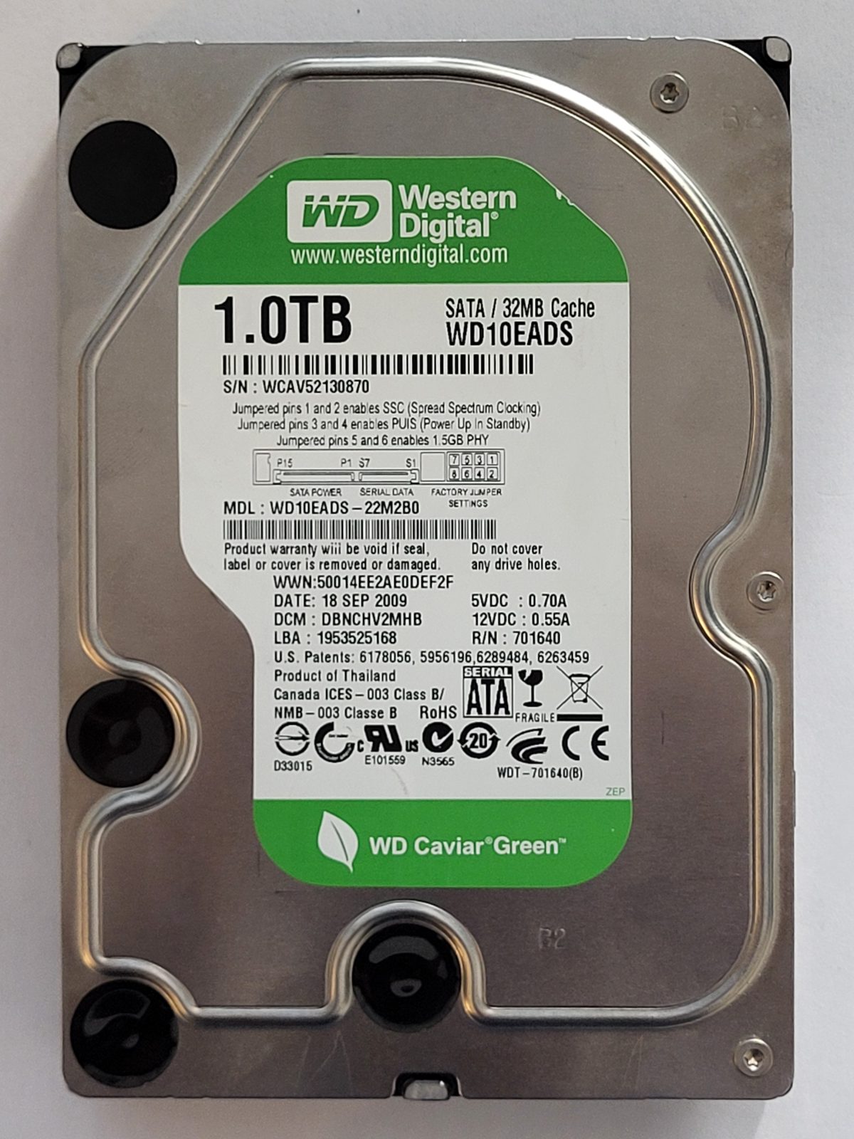 WD10EADS-22M2B0, DCM: DBNCHV2MHB, 18 SEP 2009 | WD 1To 3,5" SATA HDD STK