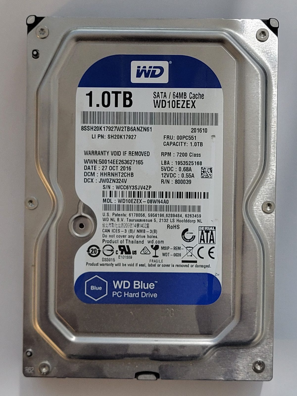 WD10EZEX-08WN4A0, DCM: HHRNHT2CHB, 27 OCT 2016 | WD 1To 3,5" SATA HDD STK