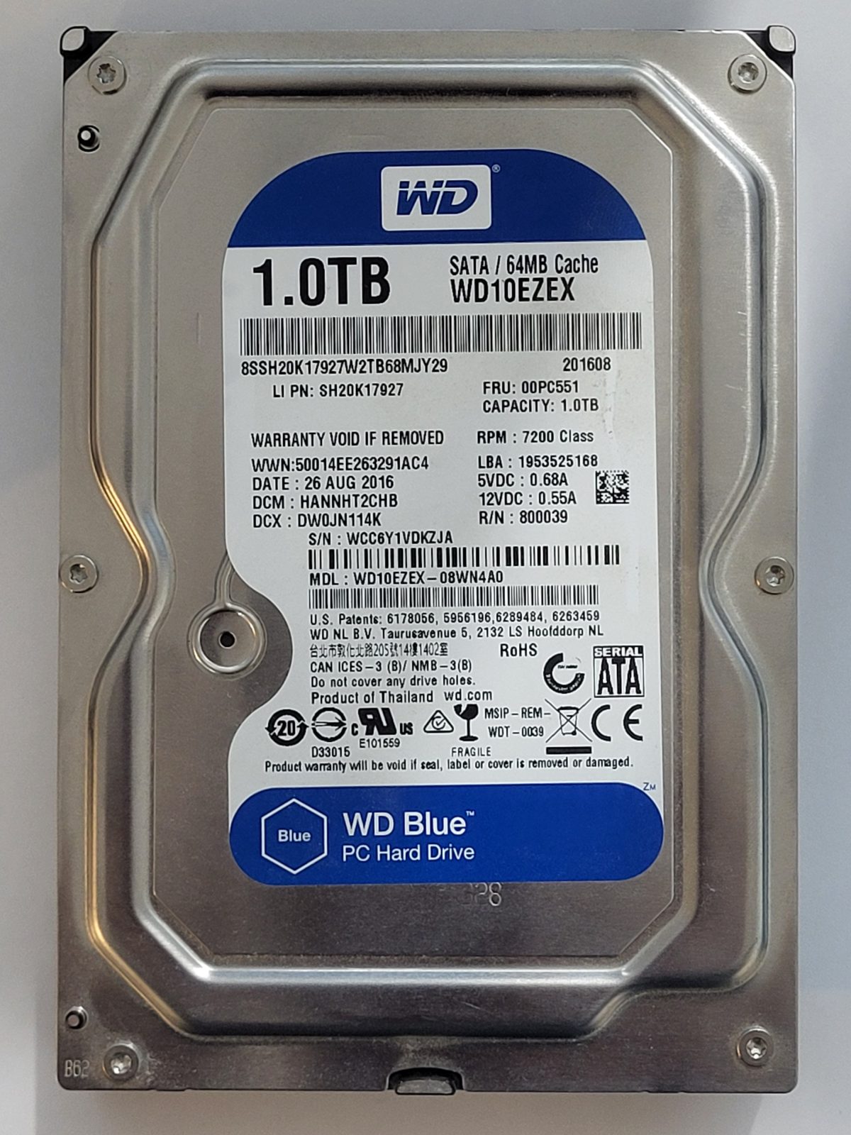 WD10EZEX-08WN4A0, DCM: HANNHT2CHB, 26 AUG 2016 | WD 1To 3,5" SATA HDD STK