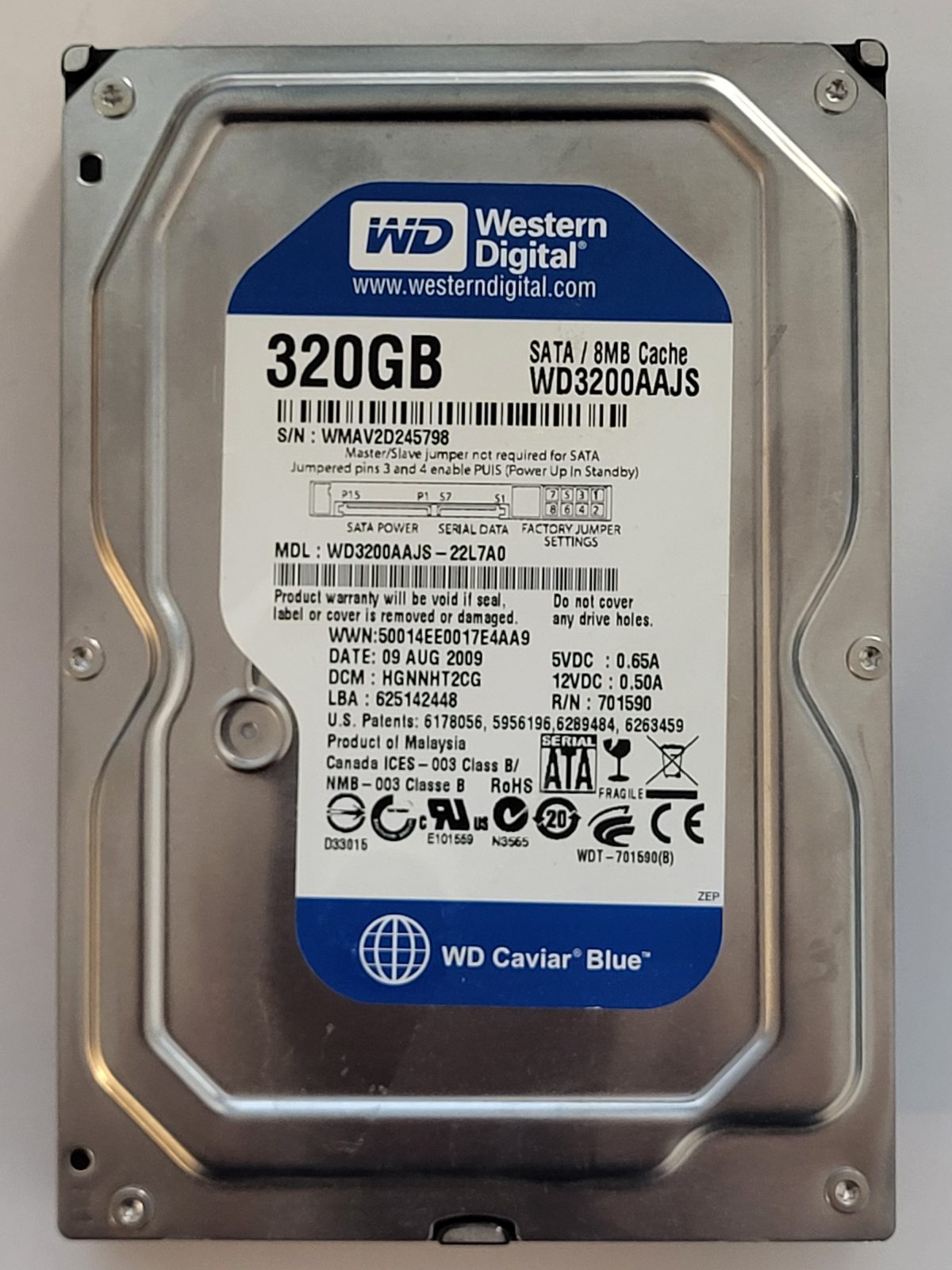 WD3200AAJS-22L7A0, DCM: HGNNHT2CG, 09 AUG 2009 | WD 320Go 3,5" SATA HDD STK