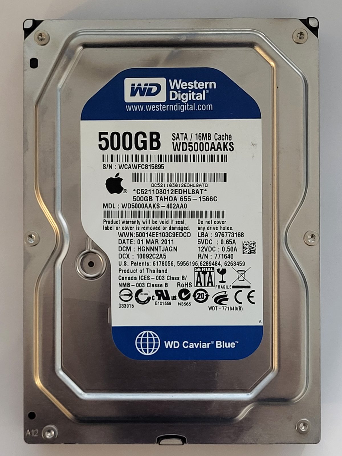 WD5000AAKS-402AA0, DCM: HGNNNTJAGN, 01 MAR 2011 | WD 500Go 3,5" SATA HDD STK