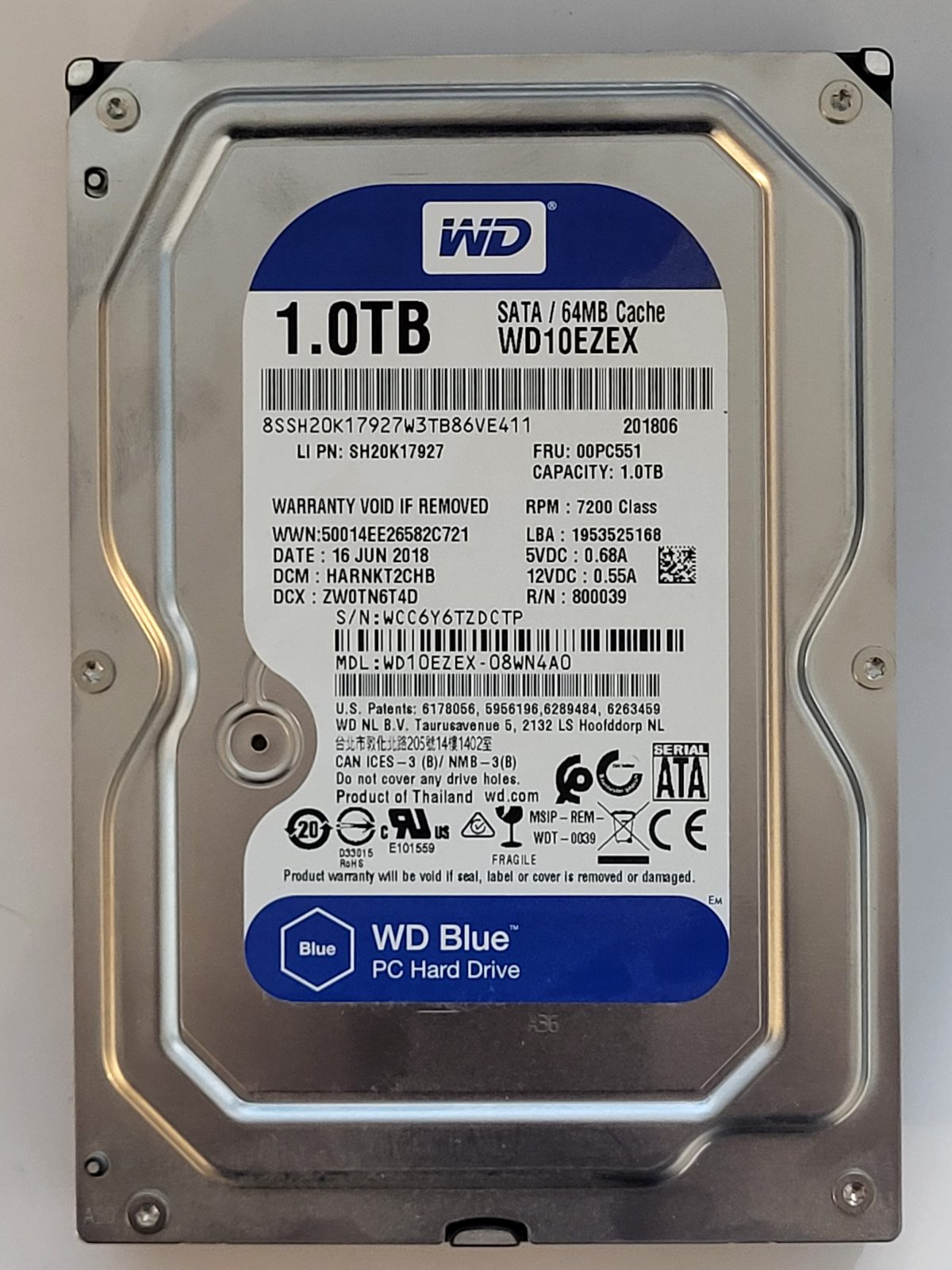 WD10EZEX-08WN4A0, DCM: HARNKT2CHB, 16 JUN 2018 | WD 1To 3,5" SATA HDD STK