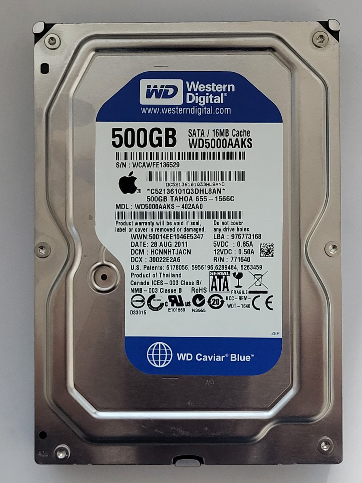 WD5000AAKS-402AA0, DCM: HCNNHTJACN, 28 AUG 2011 | WD 500Go 3,5" SATA HDD STK