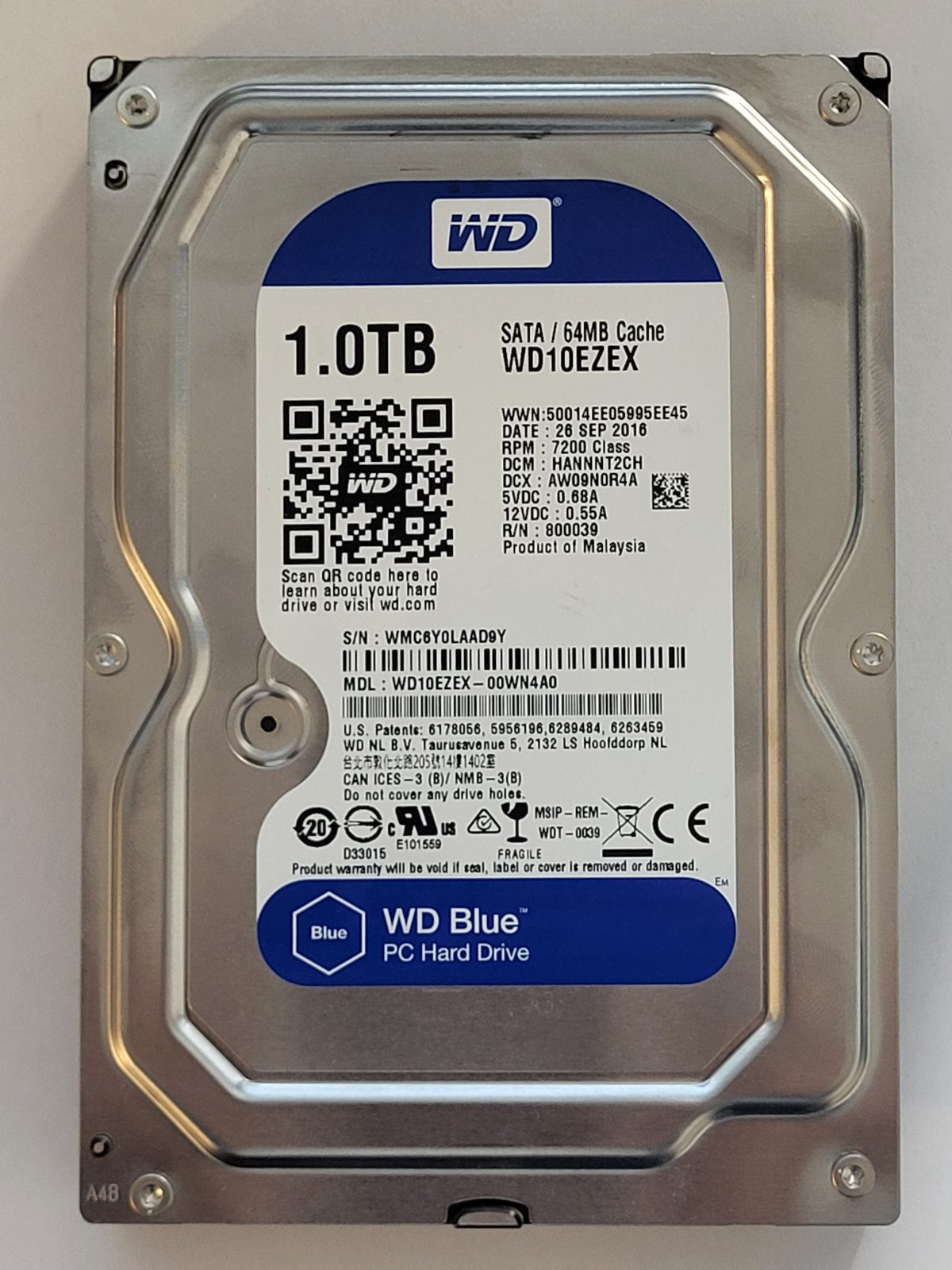 WD10EZEX-00WN4A0, DCM: HANNNT2CH, 26 SEP 2016 | WD 1To 3,5" SATA HDD STK