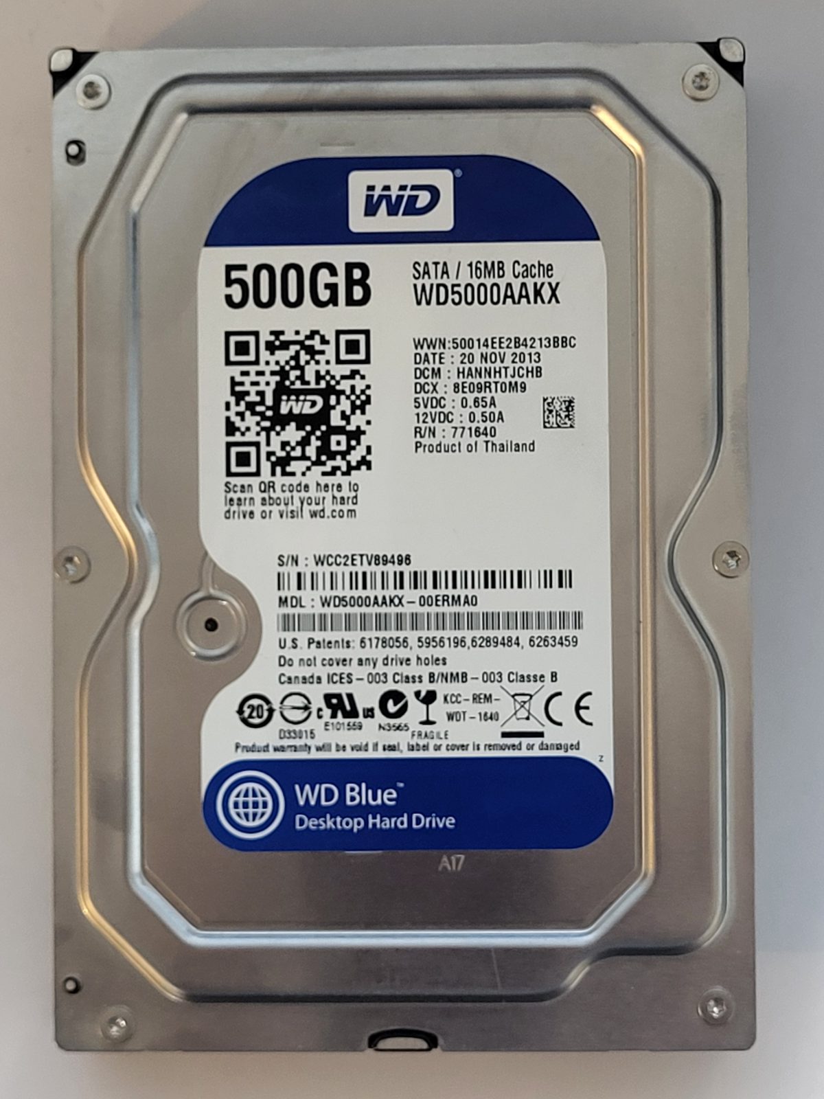 WD5000AAKX-00ERMA0, DCM: HANNHTJCHB, 20 NOV 2013 | WD 500Go 3,5" SATA HDD STK