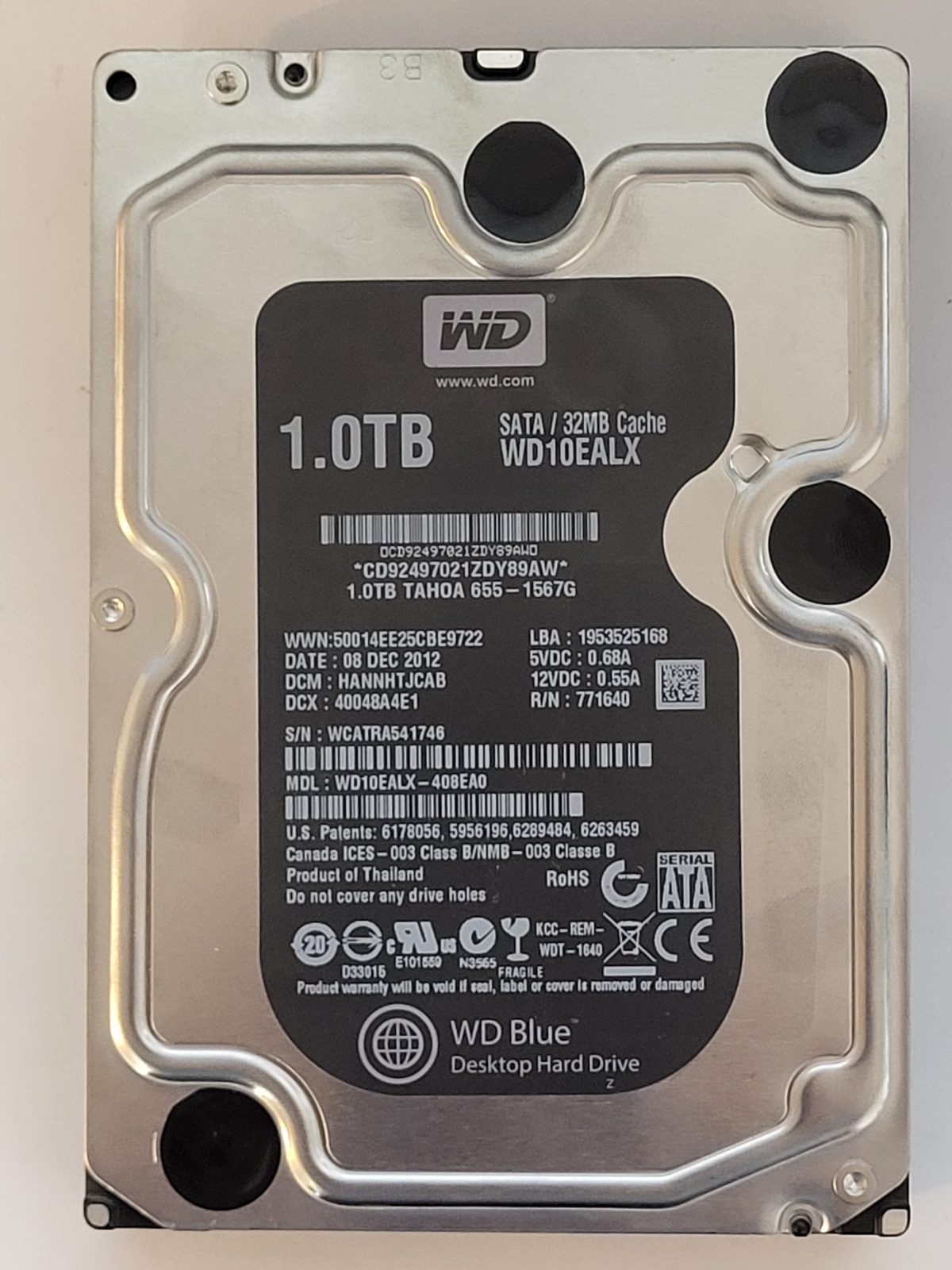 WD10EALX-408EA0, DCM: HANNHTJCAB, 08 DEC 2012 | WD 1To 3,5" SATA HDD STK
