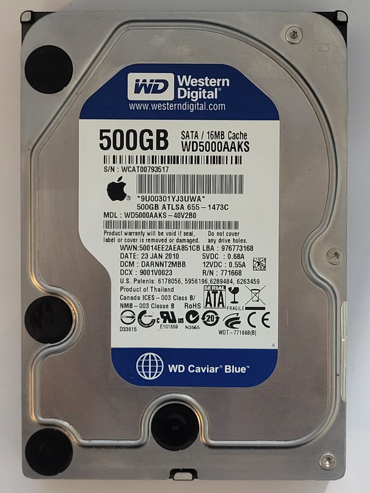 WD5000AAKS-40V2B0, DCM: DARNNT2MBB, 23 JAN 2010 | WD 500Go 3,5" SATA HDD STK