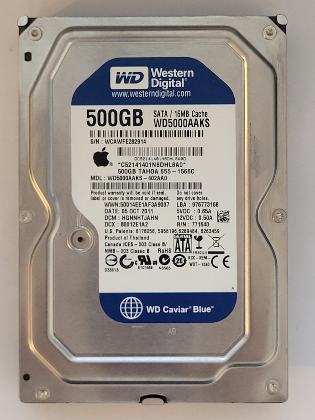 WD5000AAKS-402AA0, DCM: HGNNHTJAHN, 05 OCT 2011 | WD 500Go 3,5" SATA HDD STK