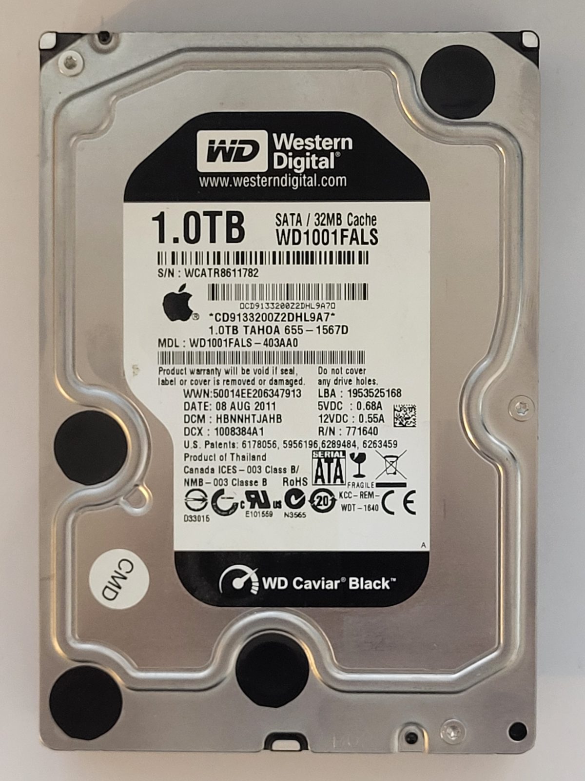 WD1001FALS-403AA0, DCM: HBNNHTJAHB, 08 AUG 2011 | WD 1To 3,5" SATA HDD STK
