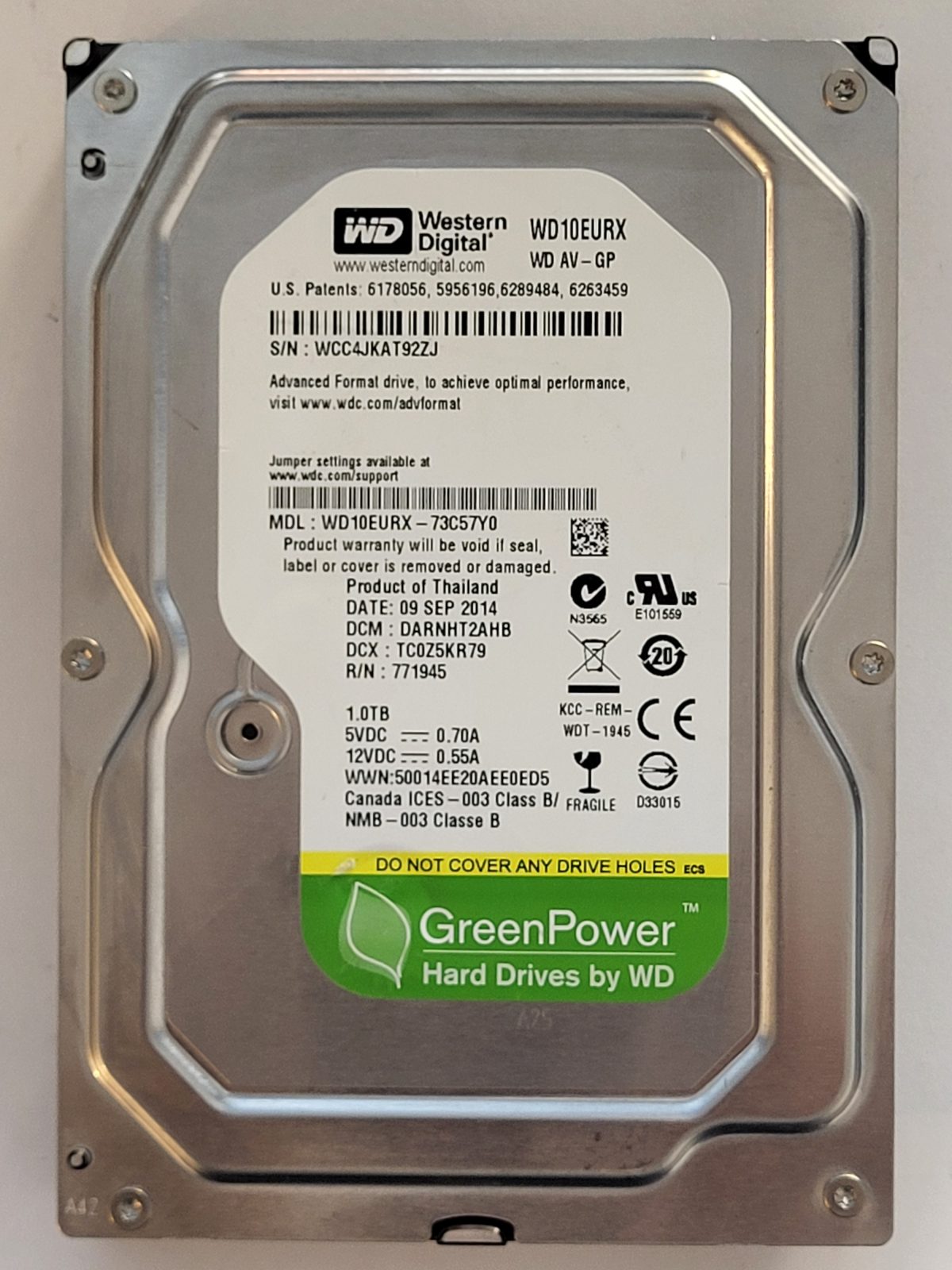 WD10EURX-73C57Y0, DCM: DARNHT2AHB, 09 SEP 2014 | WD 1To 3,5" SATA HDD STK