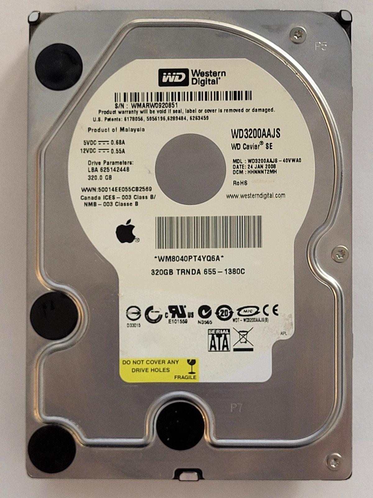 WD3200AAJS-40VWA0, DCM: HHNNNT2MH, 24 JAN 2008 | WD 320Go 3,5" SATA HDD STK
