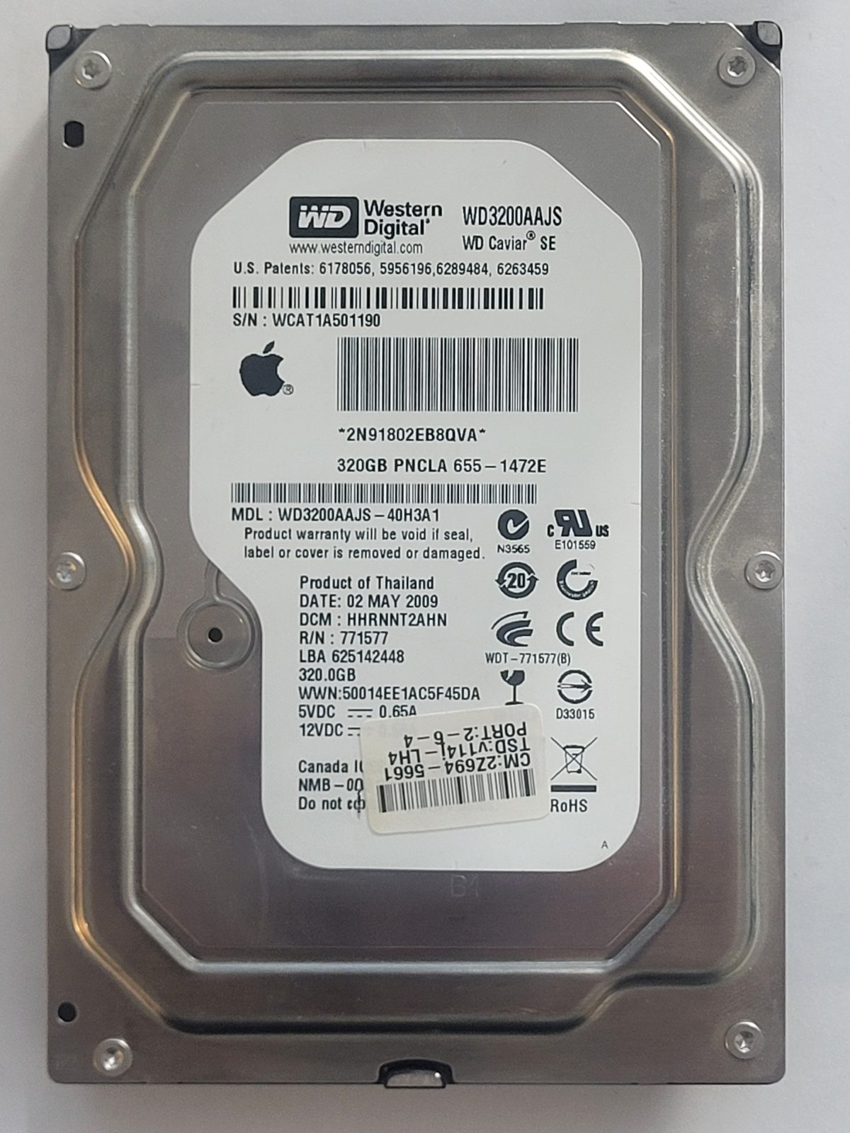 WD3200AAJS-40H3A0, DCM: HHRNNT2AHN, 02 MAY 2009 | WD 320Go 3,5" SATA HDD STK