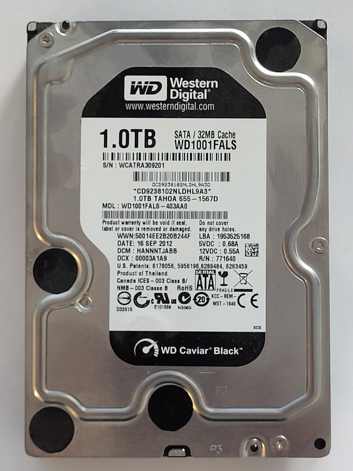 WD1001FALS-403AA0, DCM: HANNNTJABB, 16 SEP 2012 | WD 1To 3,5" SATA HDD STK