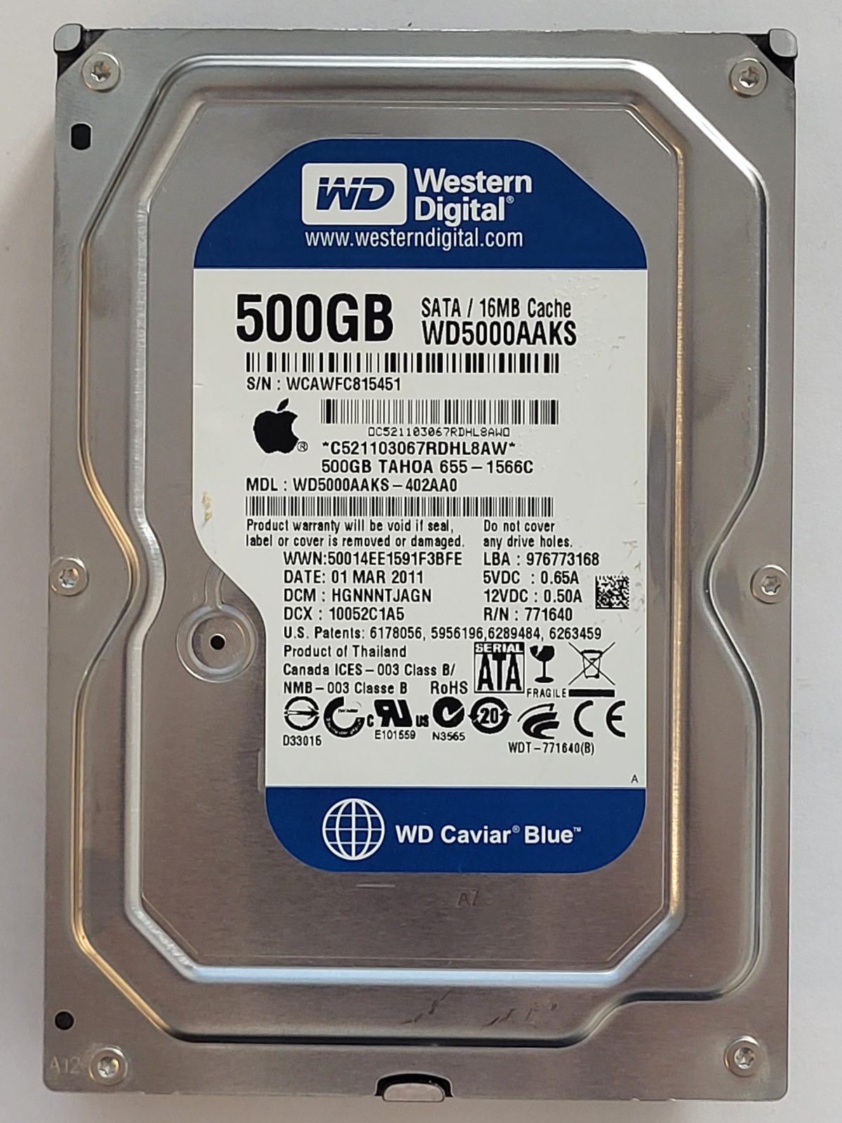 WD5000AAKS-402AA0, DCM: HGNNNTJAGN, 01 MAR 2011 | WD 500Go 3,5" SATA HDD STK