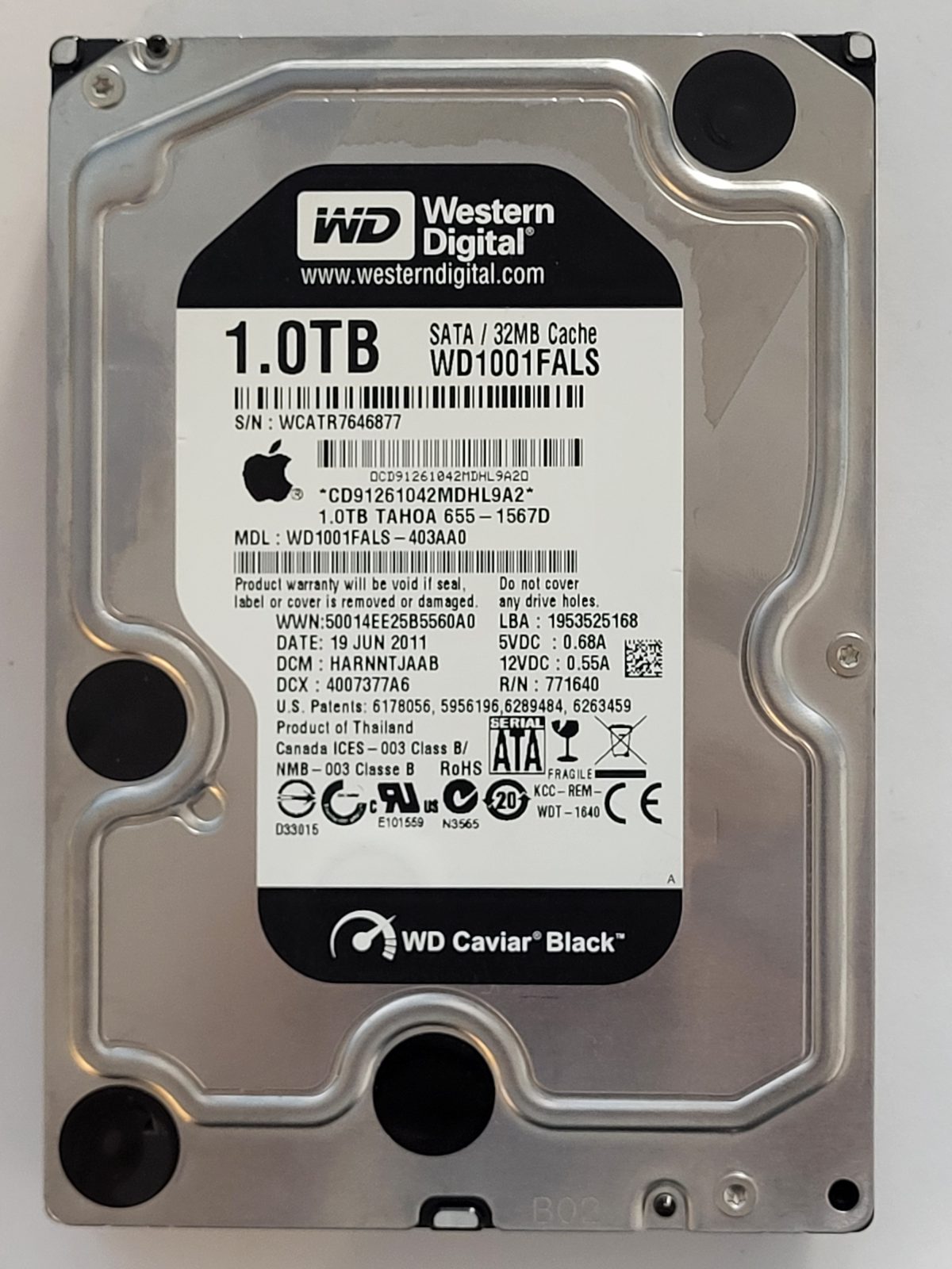 WD1001FALS-403AA0, DCM: HARNNTJAAB, 19 JUN 2011 | WD 1To 3,5" SATA HDD STK