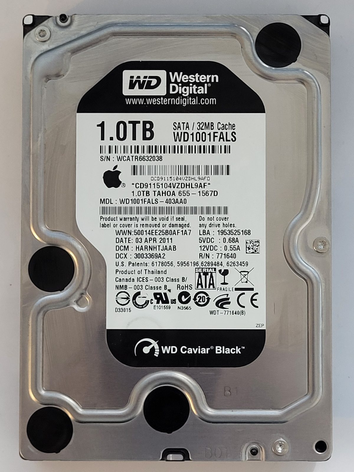 WD1001FALS-403AA0, DCM: HARNHTJAAB, 03 APR 2011 | WD 1To 3,5" SATA HDD STK